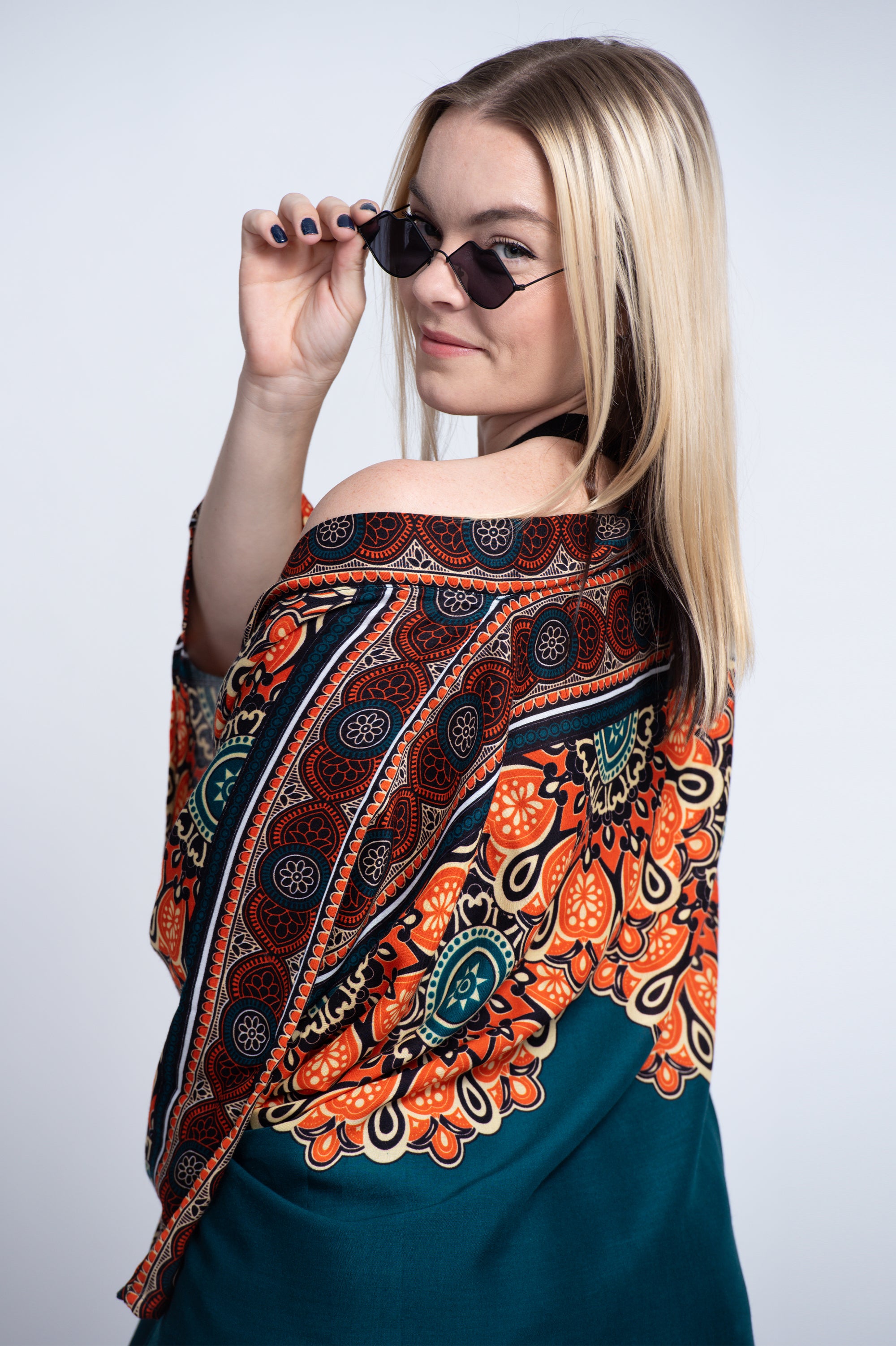 Peony Mandalas Kimono Cardigan in Teal