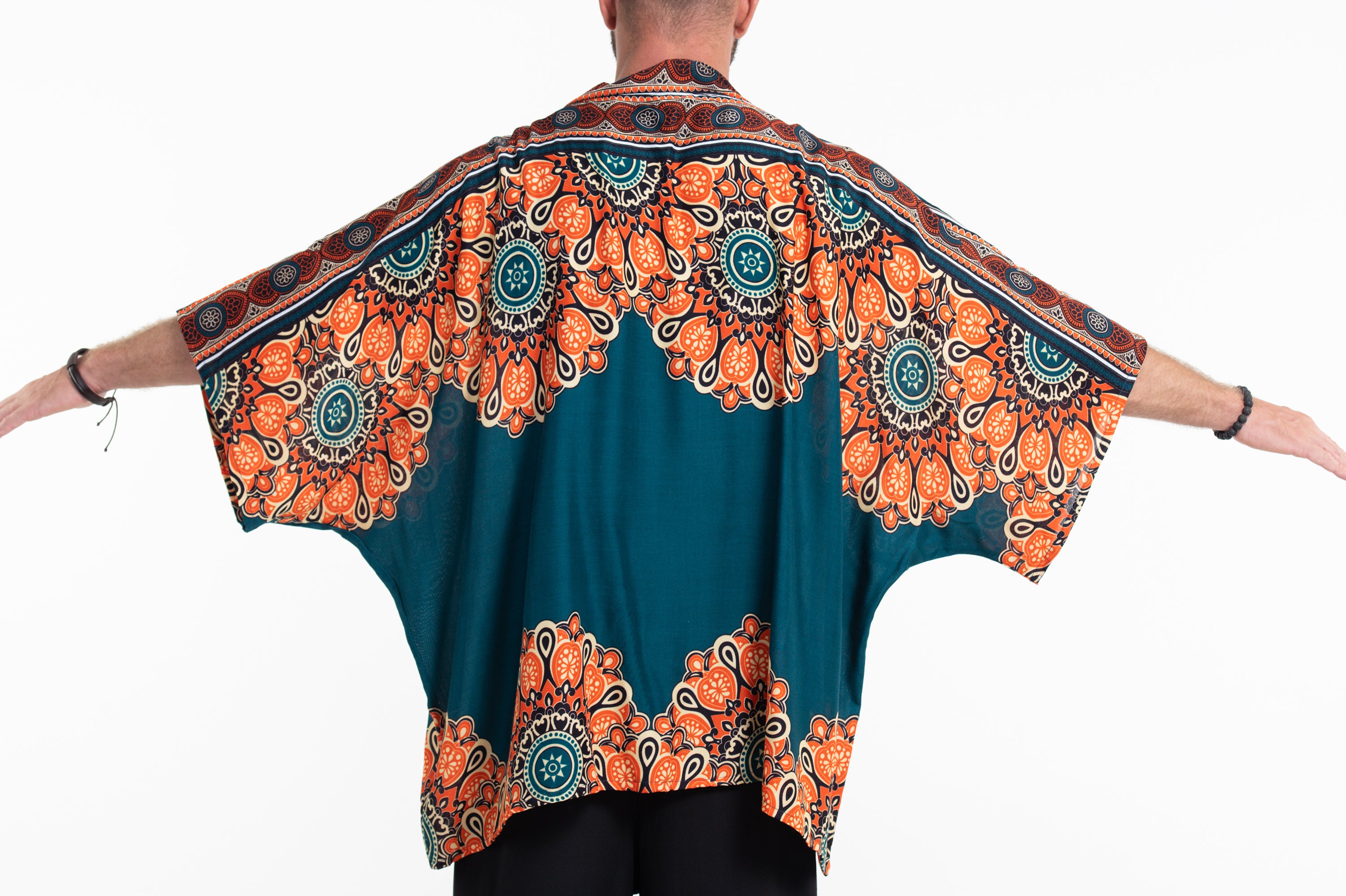 Peony Mandalas Kimono Cardigan in Teal