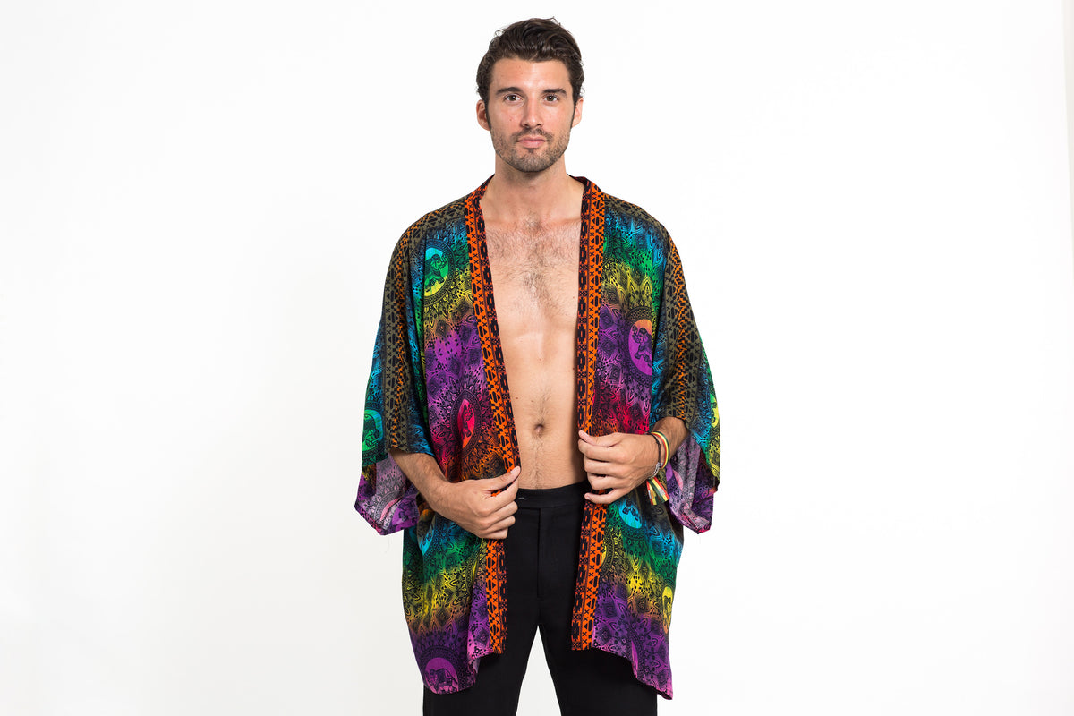 Rainbow Elephant Kimono Cardigan in Purple – Harem Pants