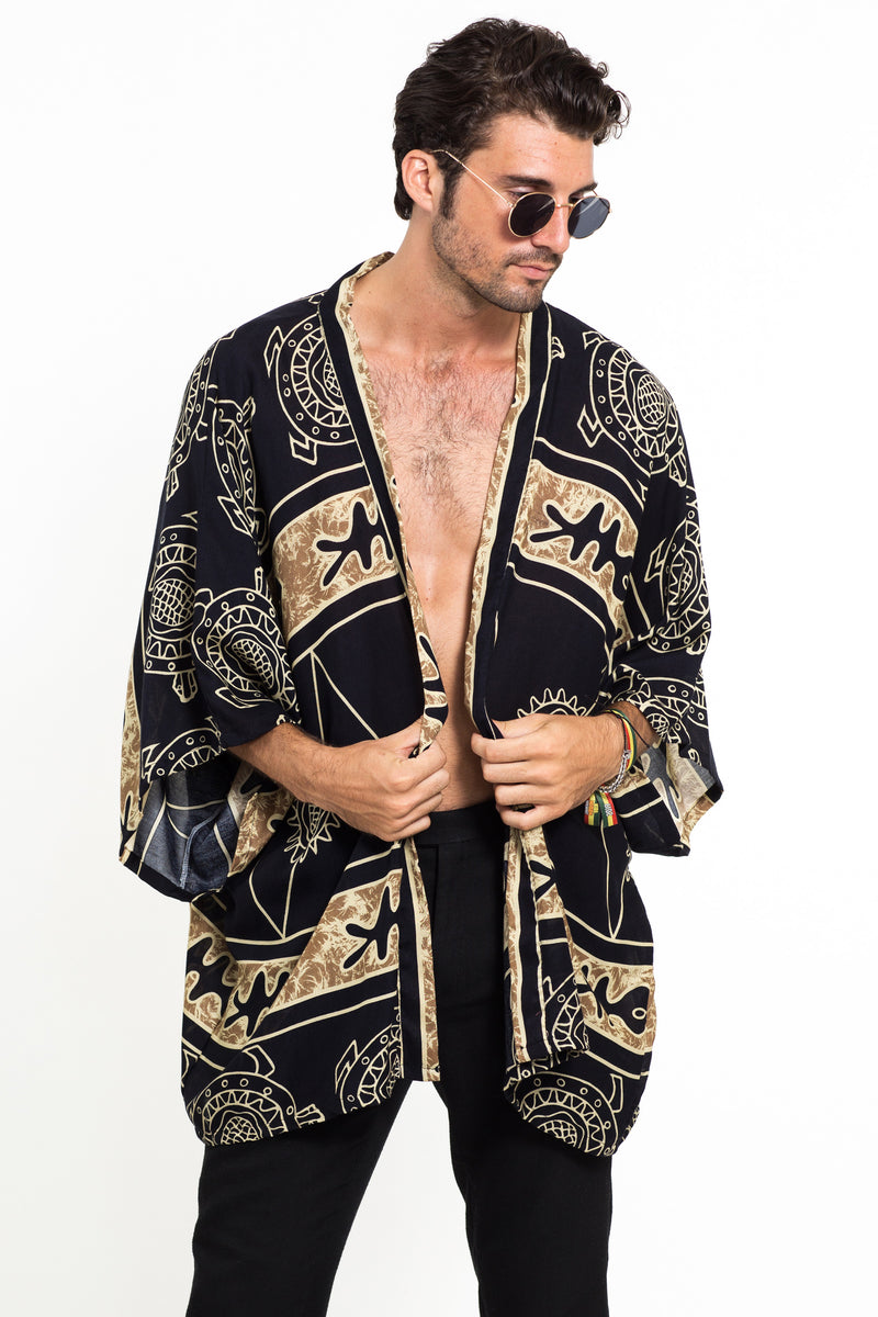 Turtle Print Kimono Cardigan in Gold – Harem Pants