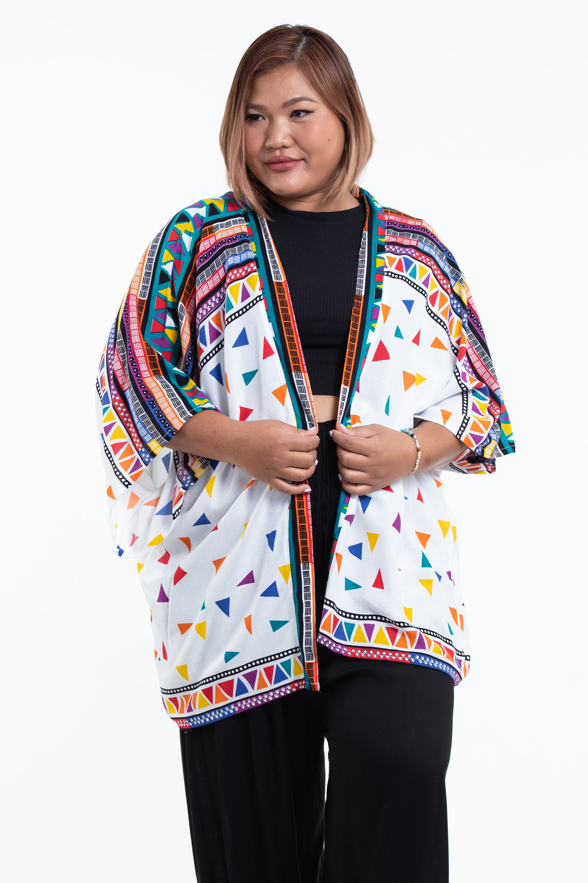 Triangles Kimono Cardigan in White