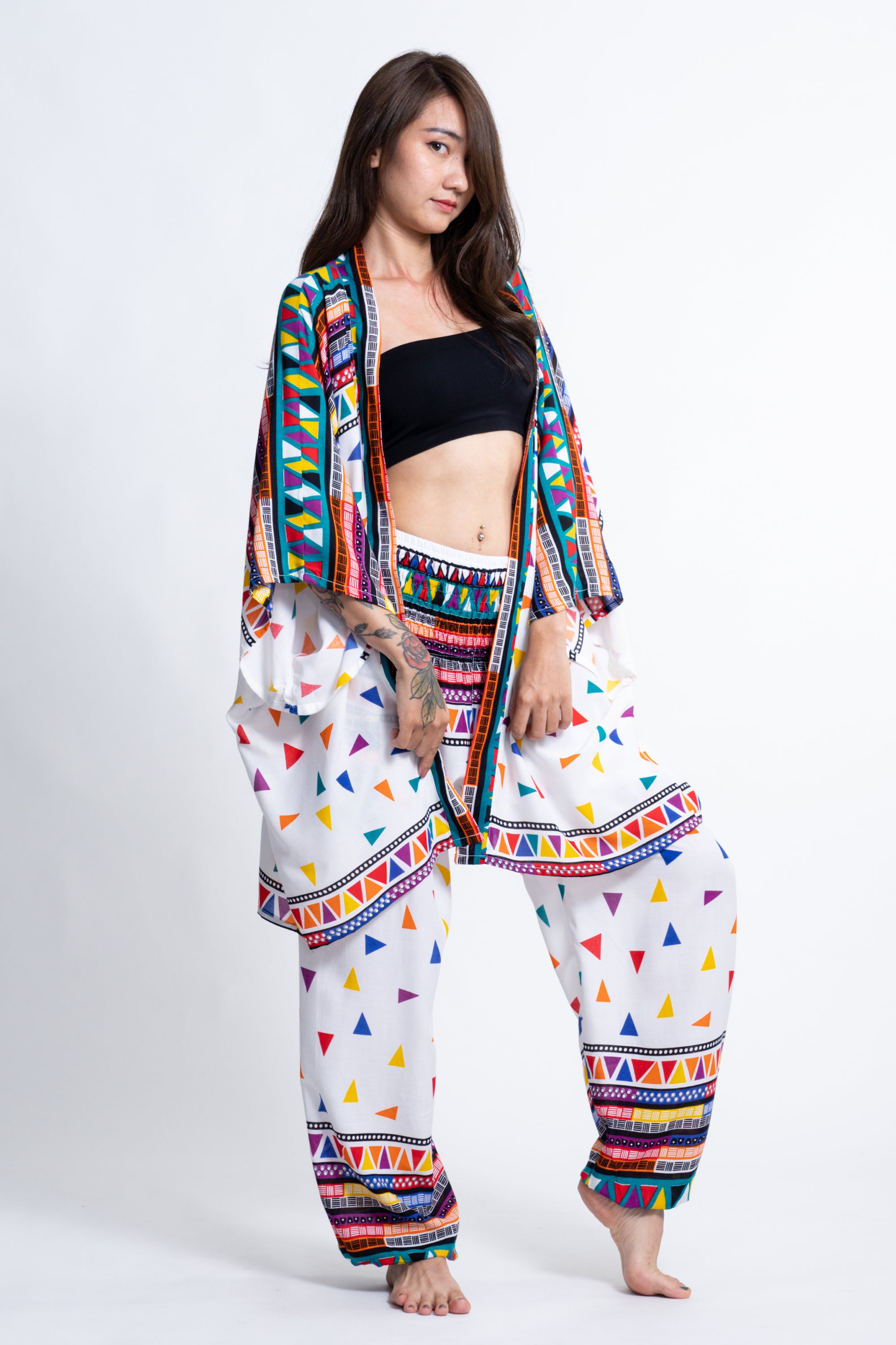 Triangles Kimono Cardigan in White