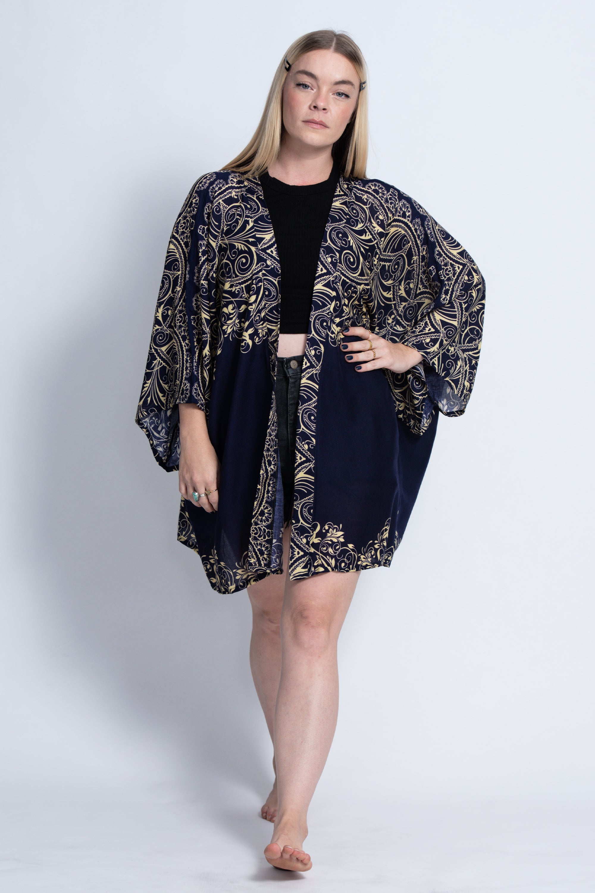 Vines Kimono Cardigan in Blue