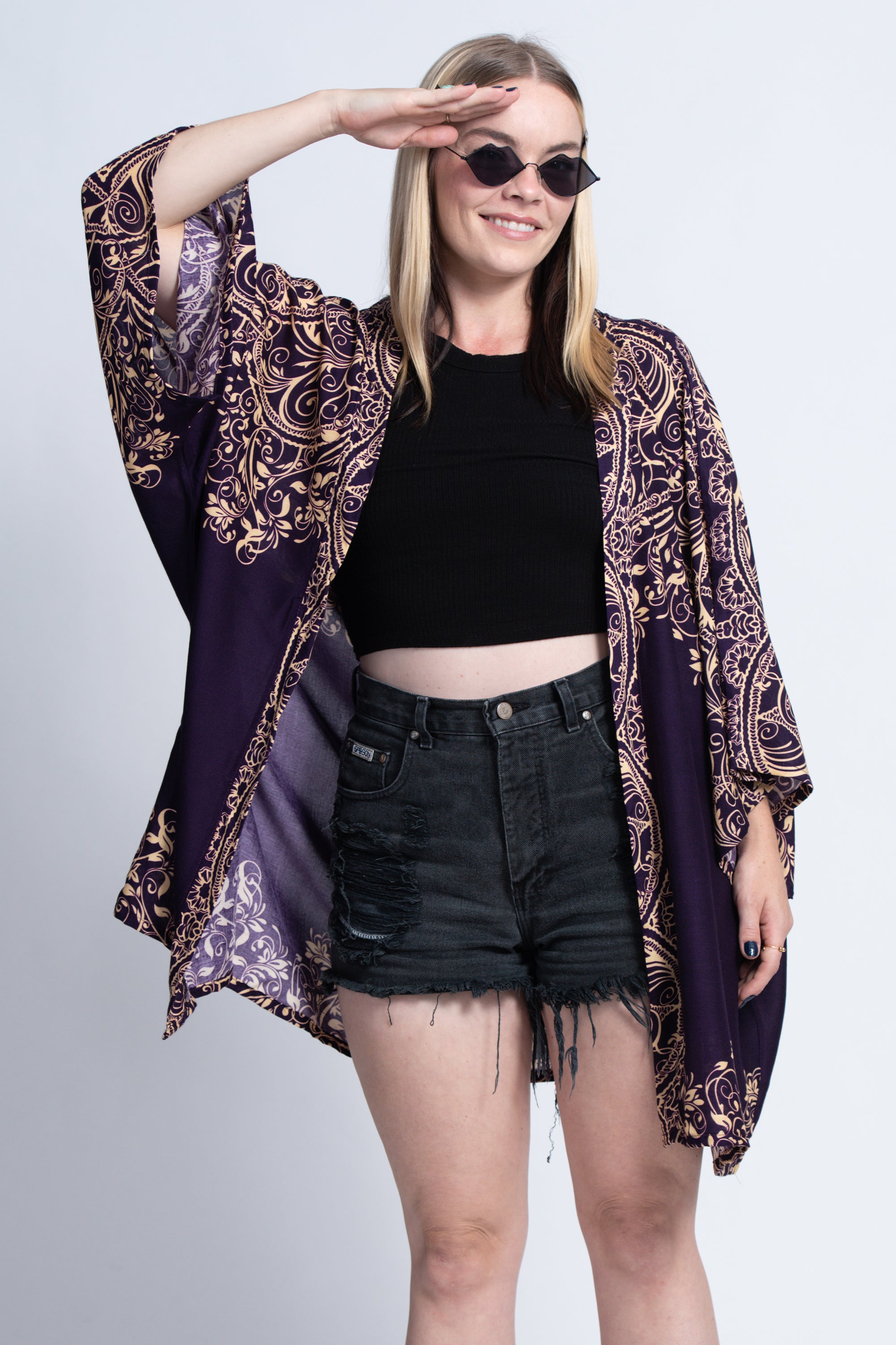 Vines Kimono Cardigan in Purple