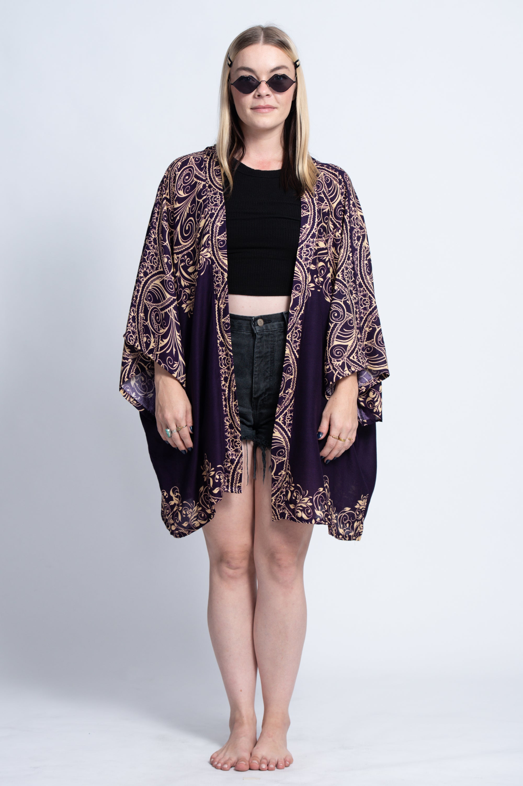 Vines Kimono Cardigan in Purple
