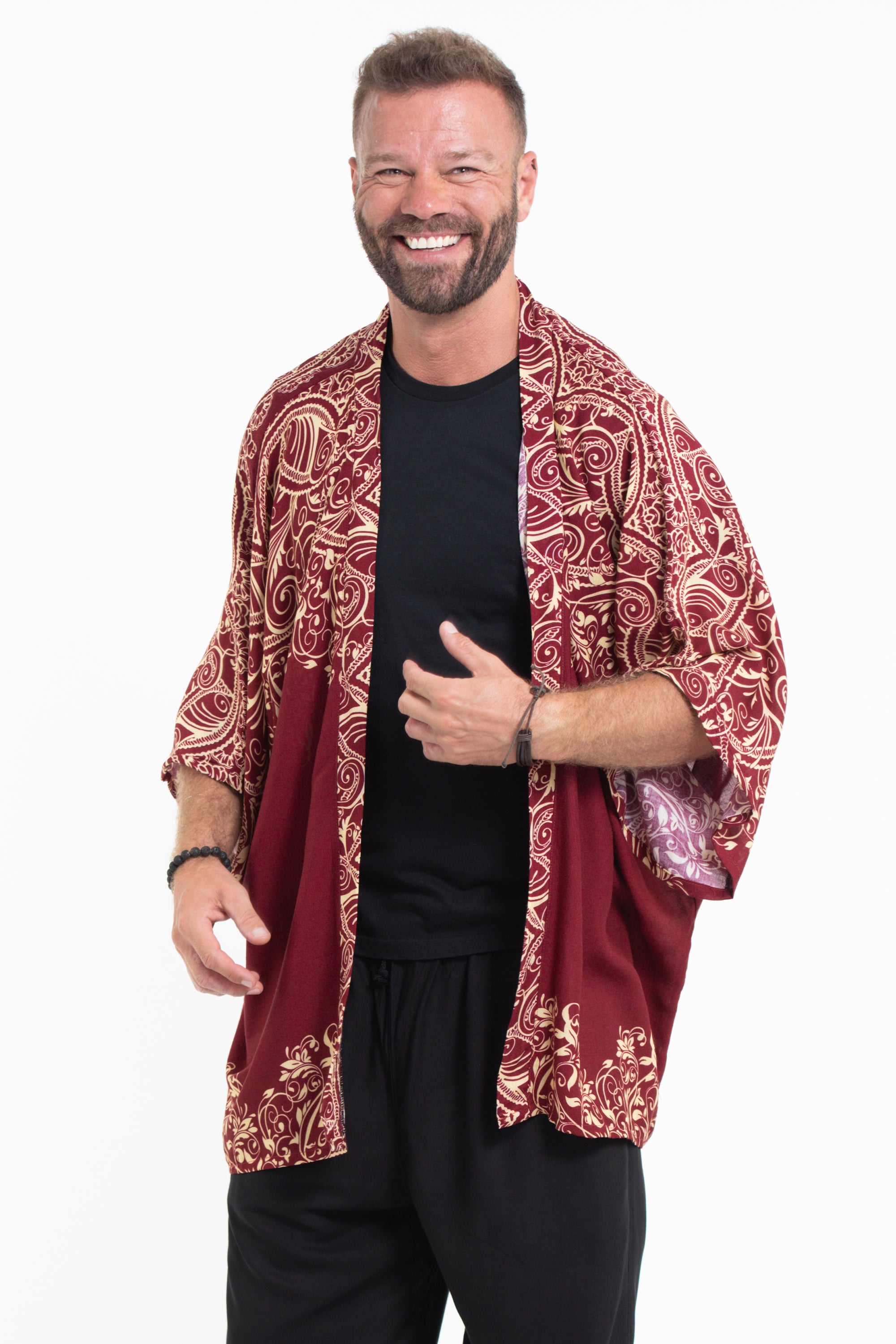 Vines Kimono Cardigan in Red