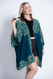 Vines Kimono Cardigan in Turquoise
