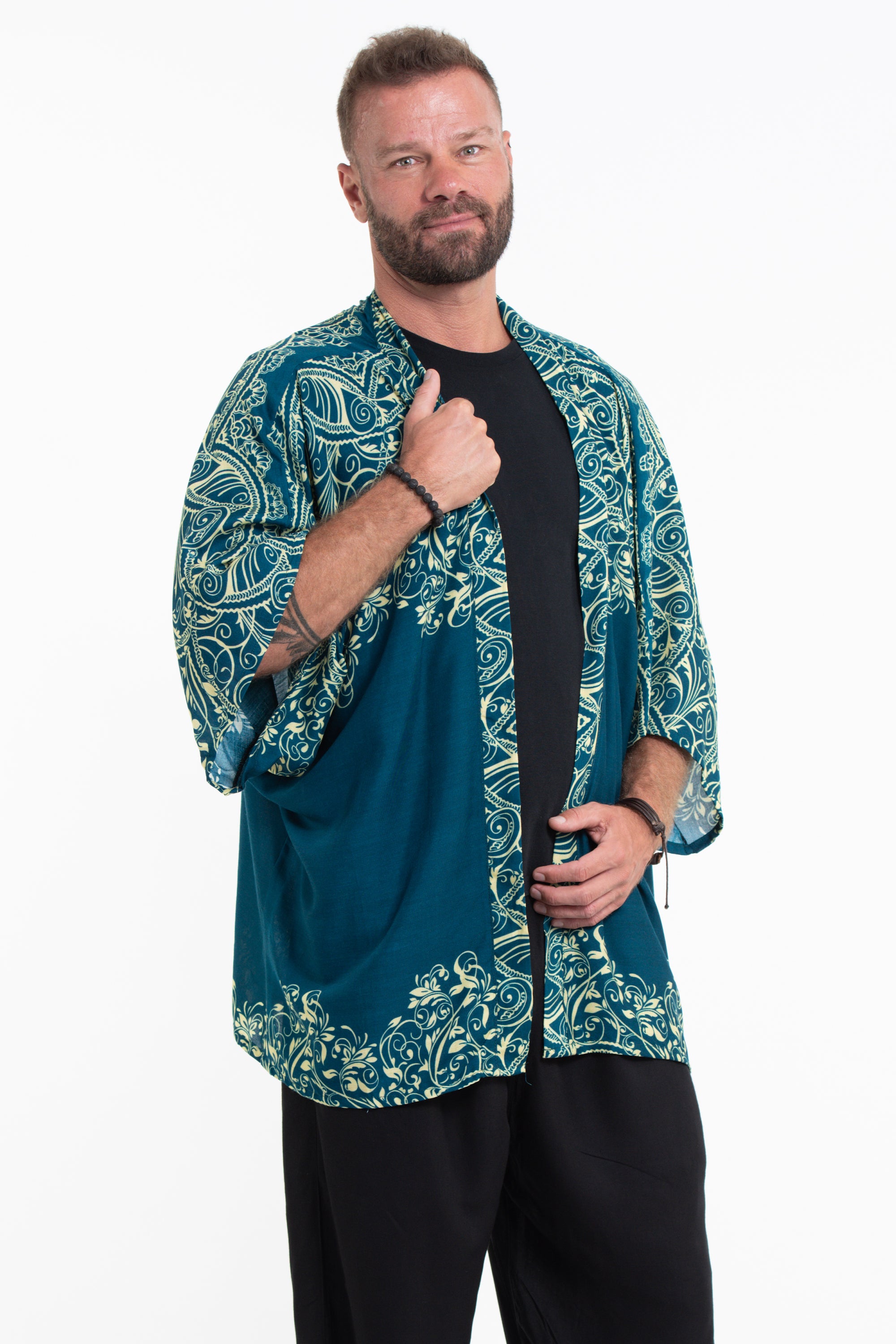 Vines Kimono Cardigan in Turquoise