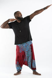 Plus Size Geometric Mandalas Drop Crotch Men's Harem Pants in Red