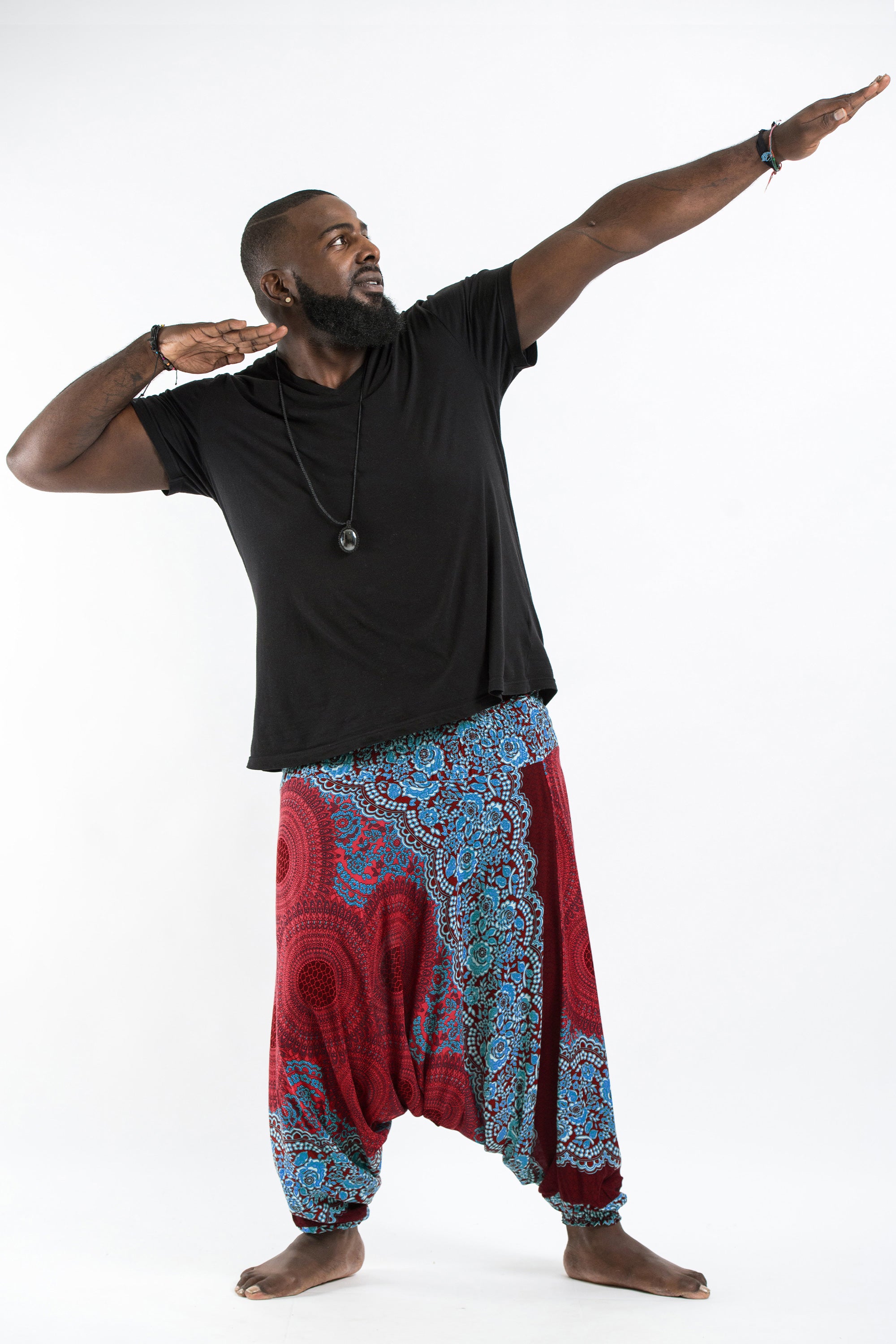 Plus Size Geometric Mandalas Drop Crotch Men's Harem Pants in Red