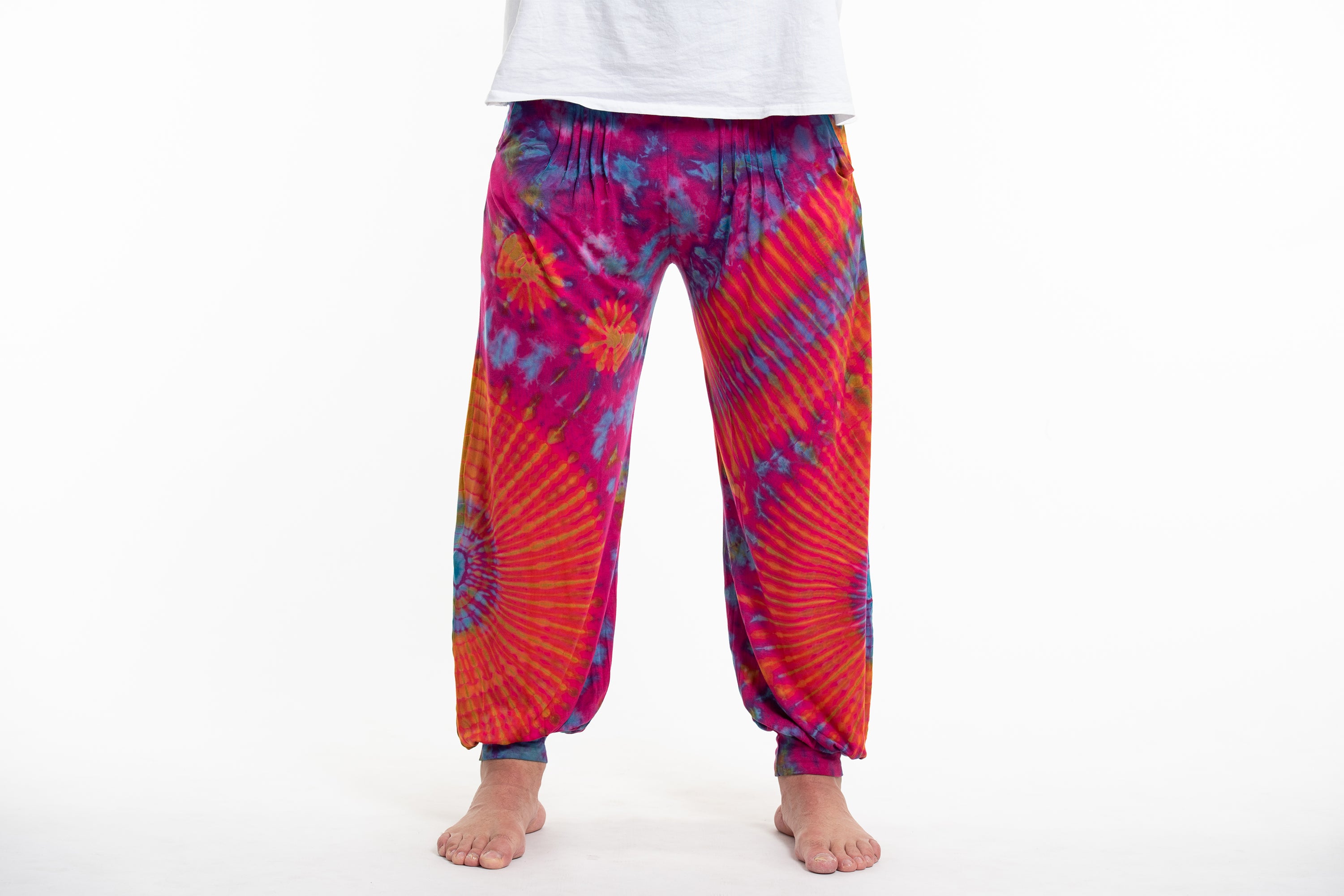 Plus Size Soft Flex Mens Tie Dye Harem Pants in Pink