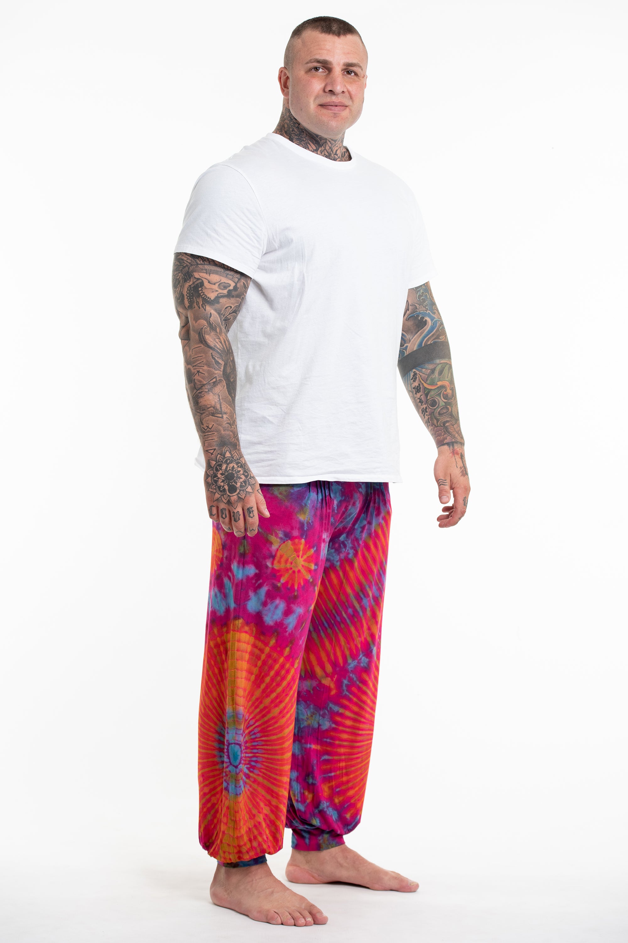 Plus Size Soft Flex Mens Tie Dye Harem Pants in Pink