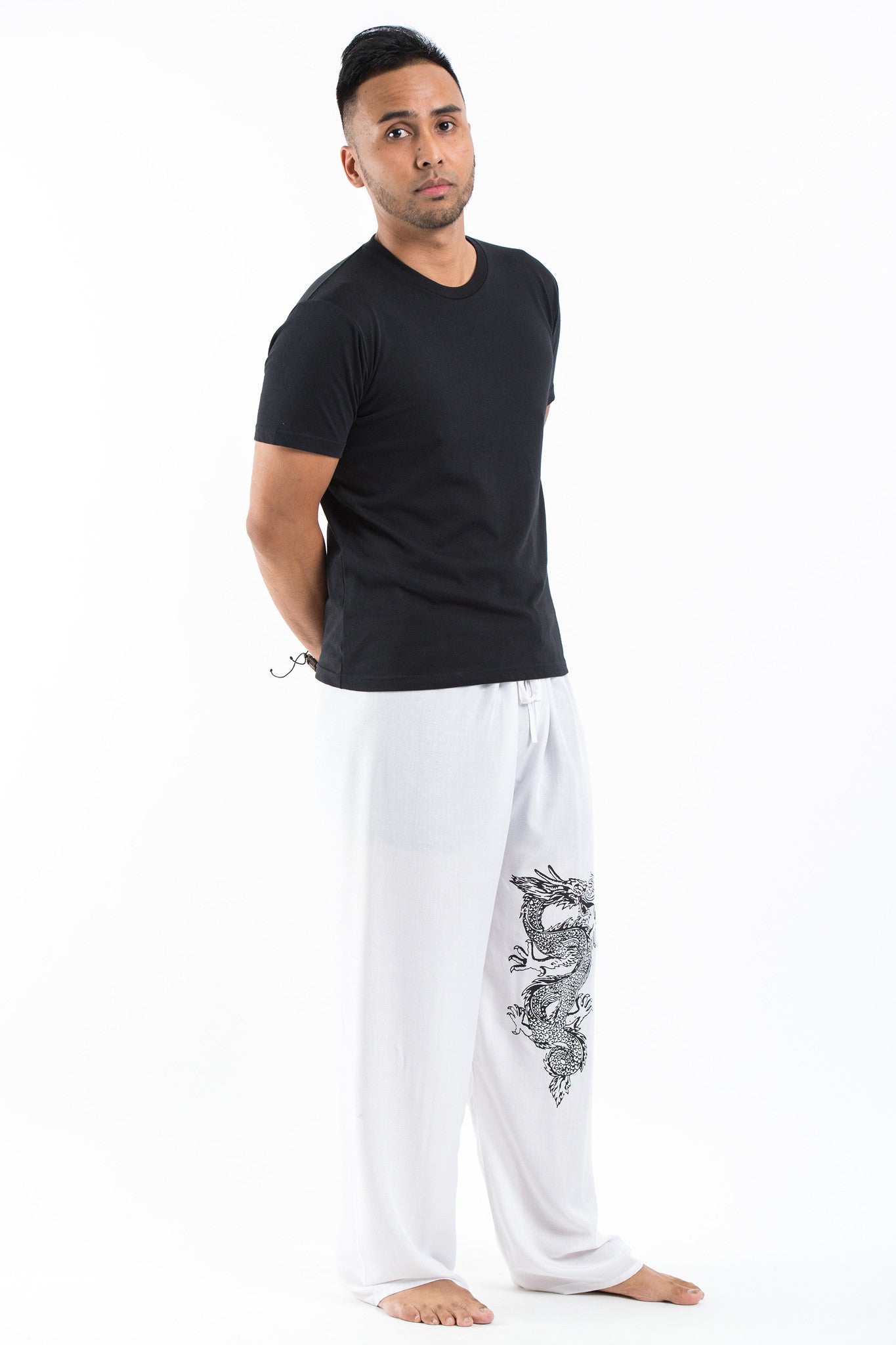 Dragon Men's Thai Yoga Pants in White
