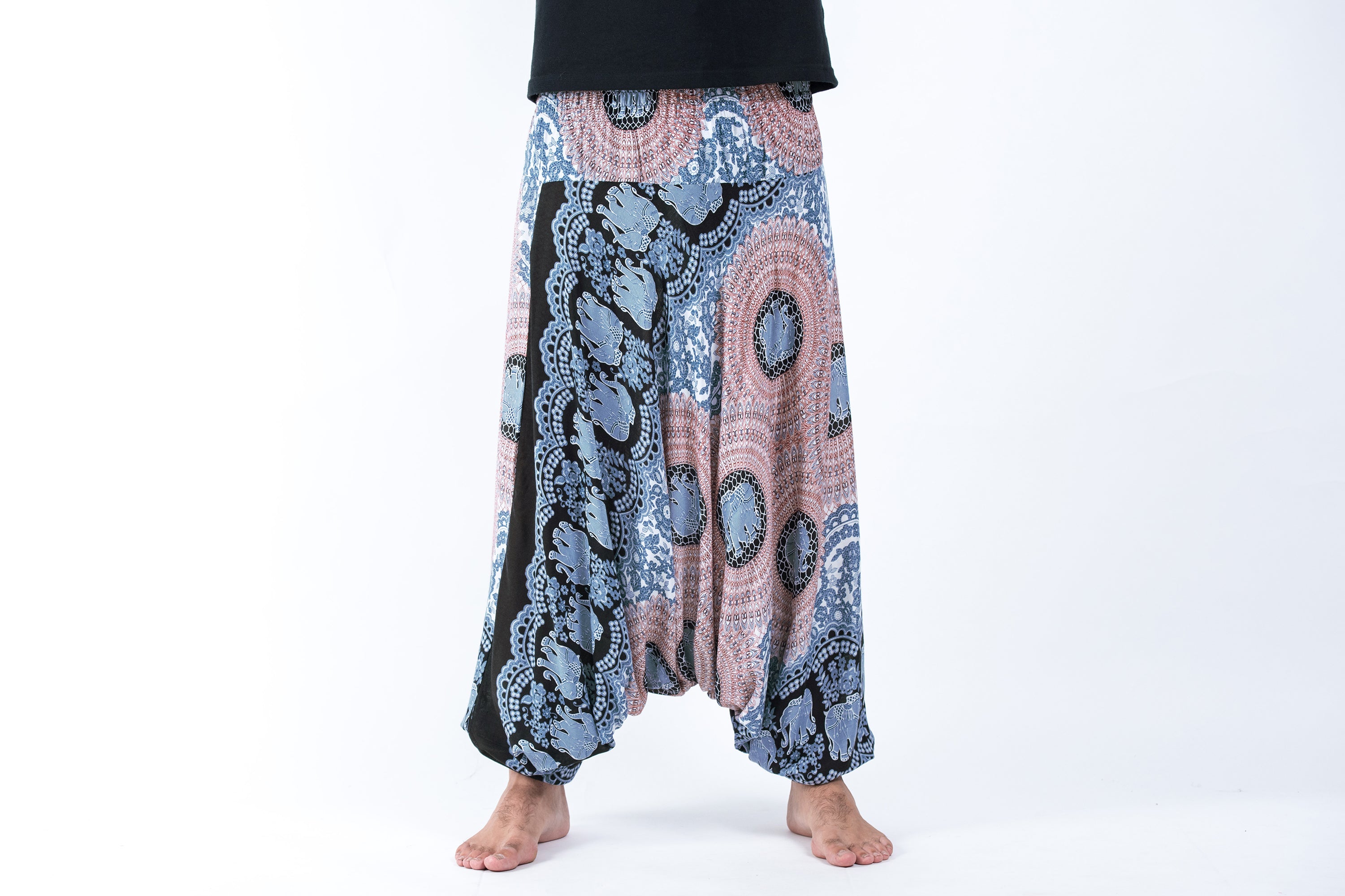 Mandala Elephant Drop Crotch Men's Elephant Pants in Silver Gray