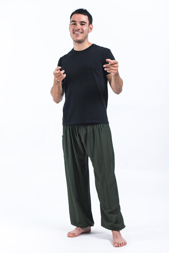 Solid Color Men's Harem Pants in Dark Green