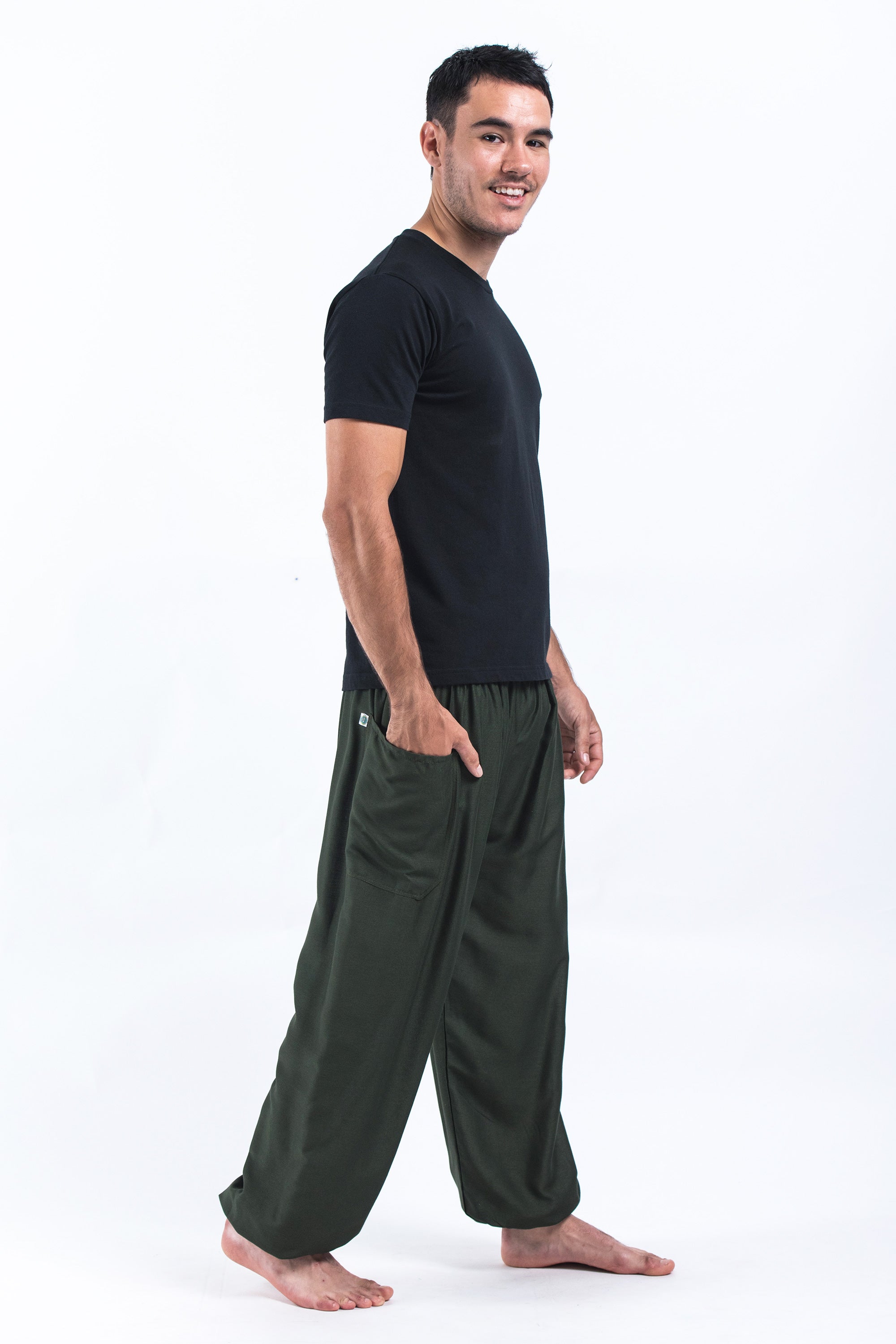 Solid Color Men's Harem Pants in Dark Green