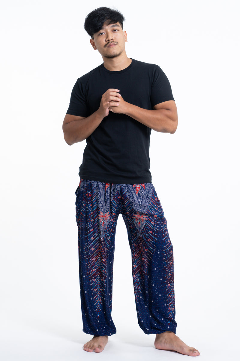 Peacock Feathers Men's Harem Pants in Blue