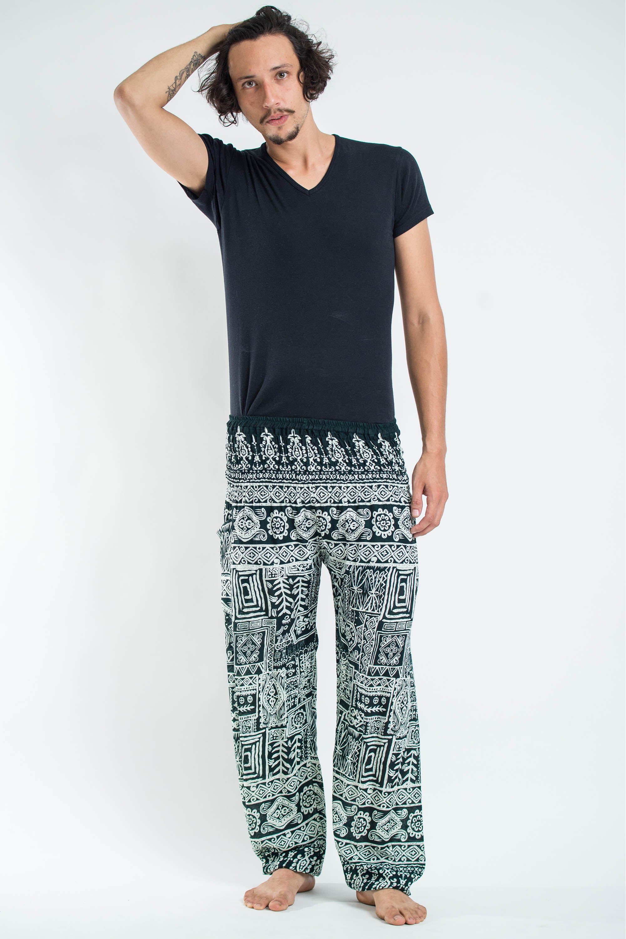 Tribal Prints Men's Harem Pants in Green