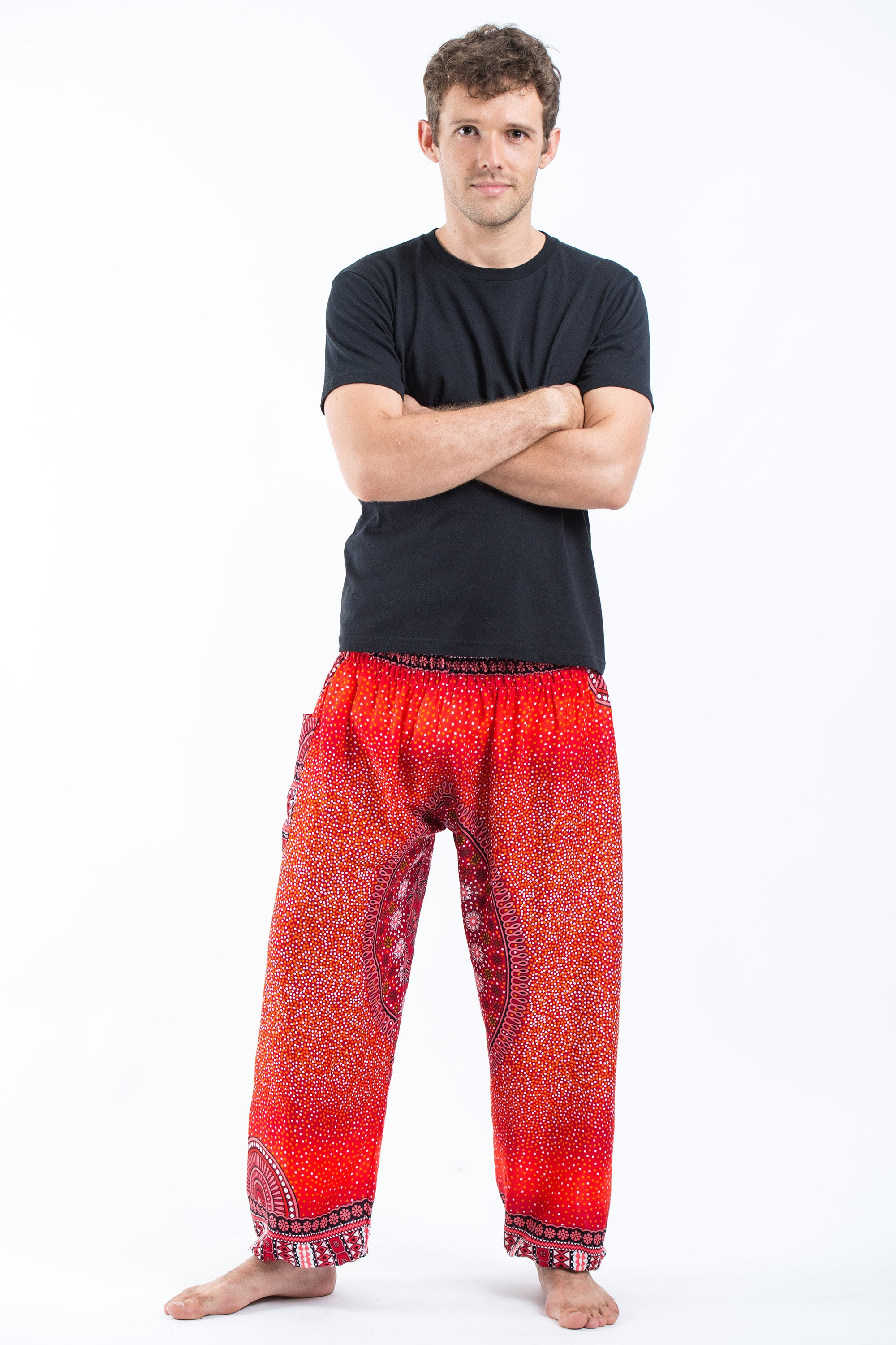 Tribal Chakras Men's Harem Pants in Red