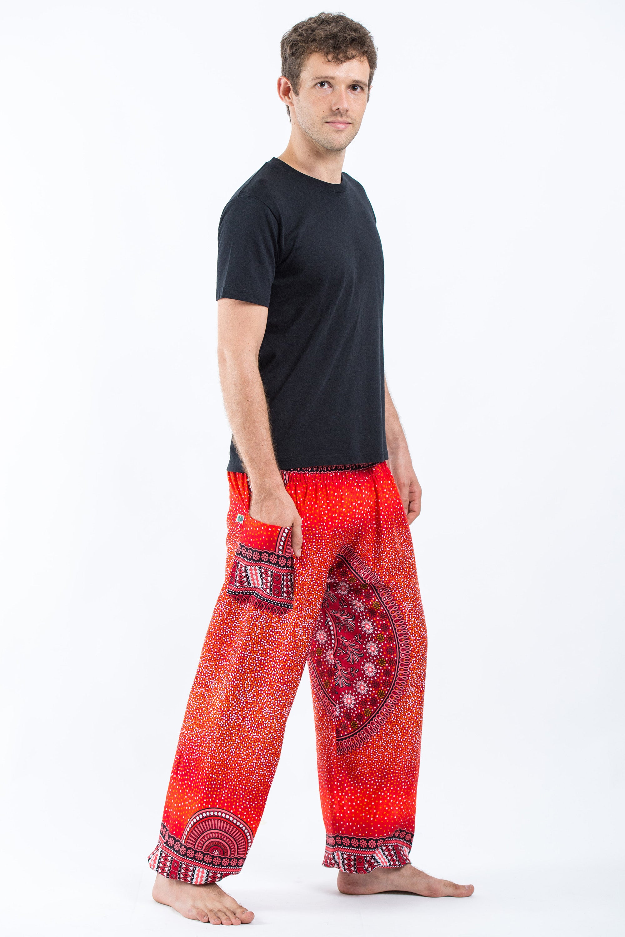 Tribal Chakras Men's Harem Pants in Red
