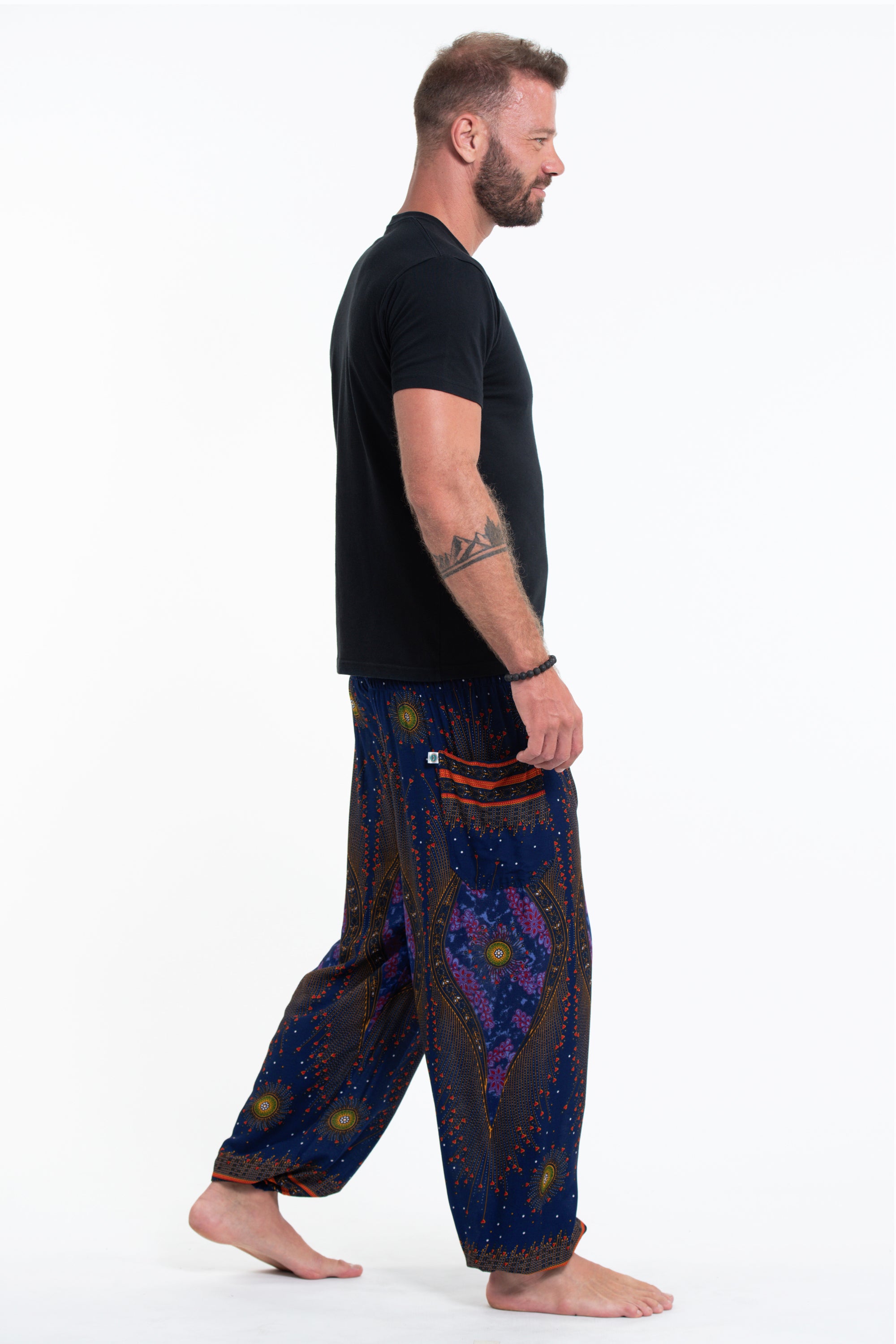 Peacock Eye Men's Harem Pants in Navy