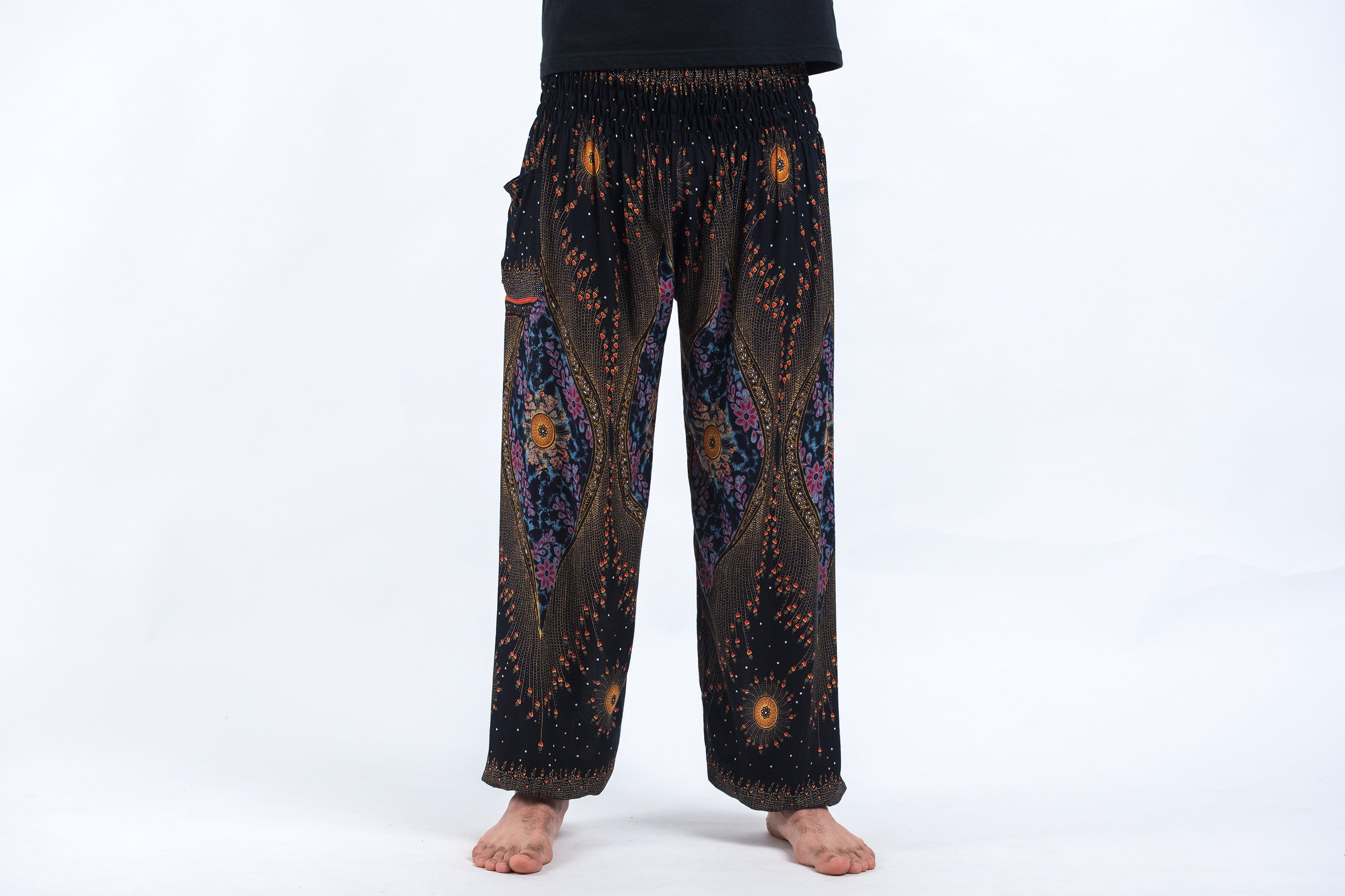Peacock Eye Men's Harem Pants in Black
