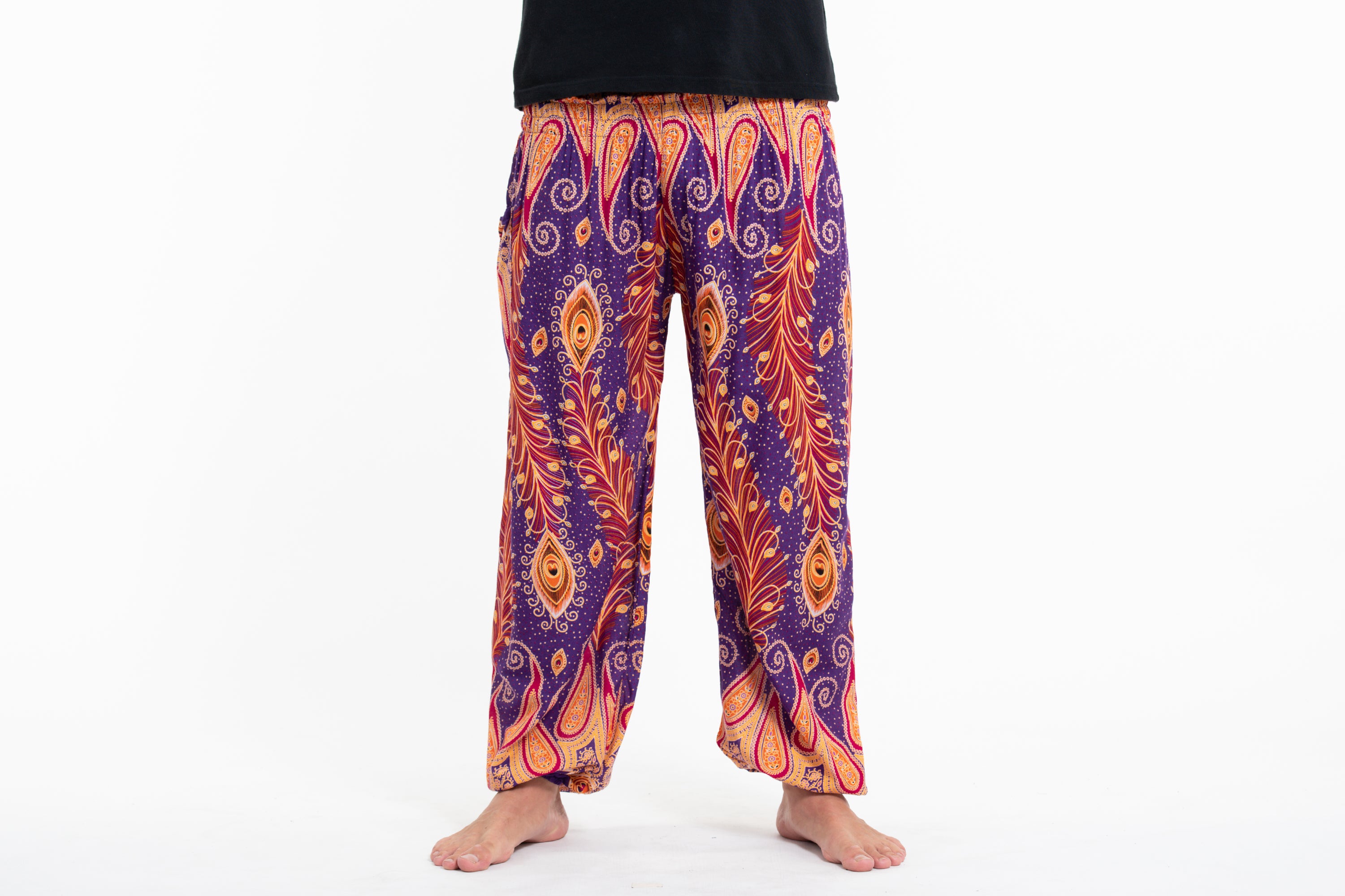 Peacock Paisley Men's Harem Pants in Purple