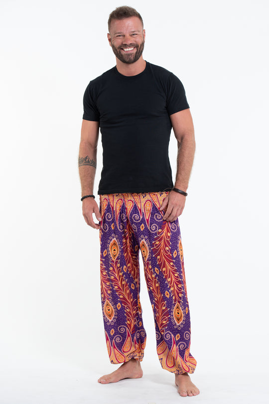 Peacock Paisley Men's Harem Pants in Purple