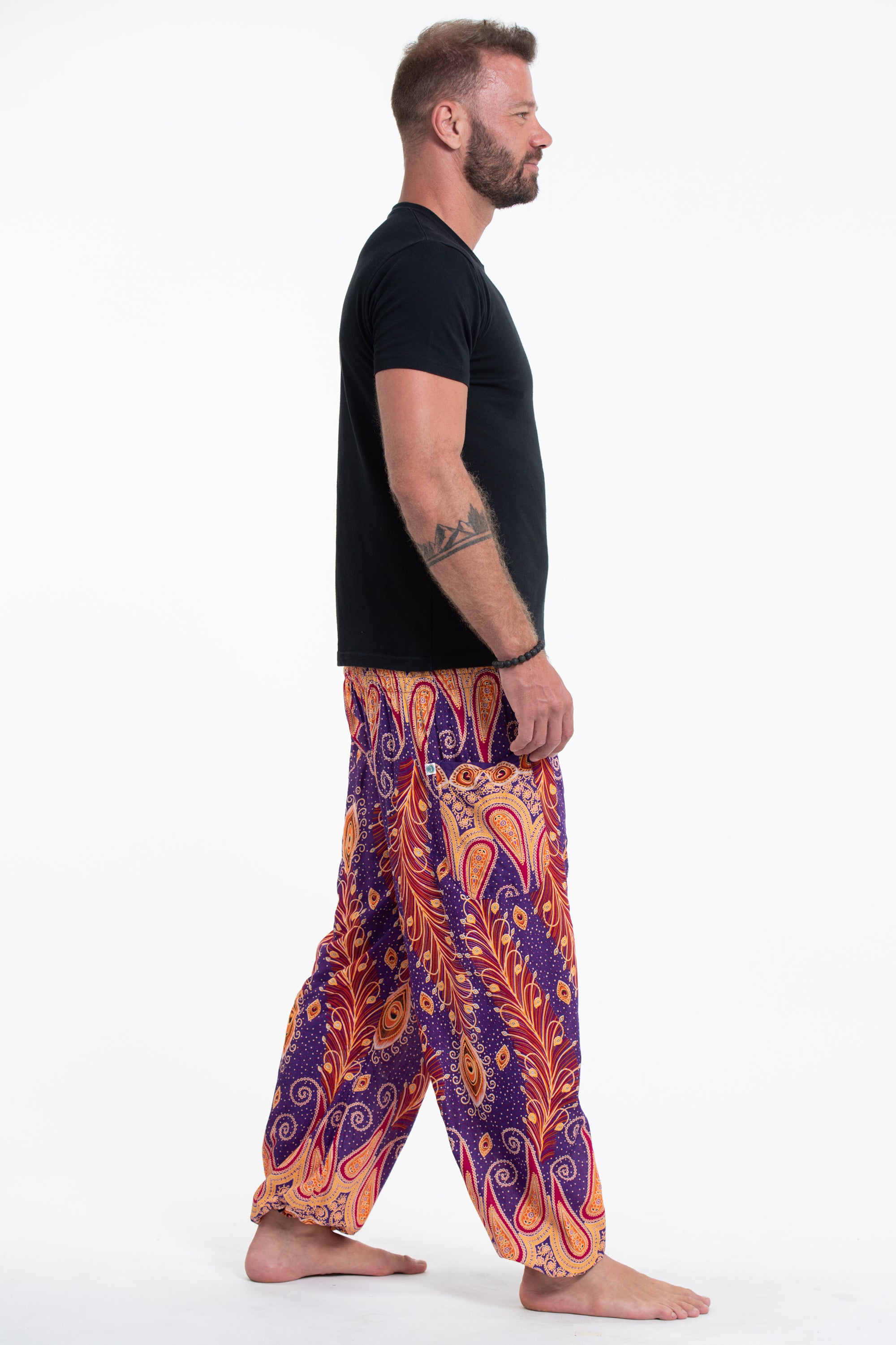Peacock Paisley Men's Harem Pants in Purple