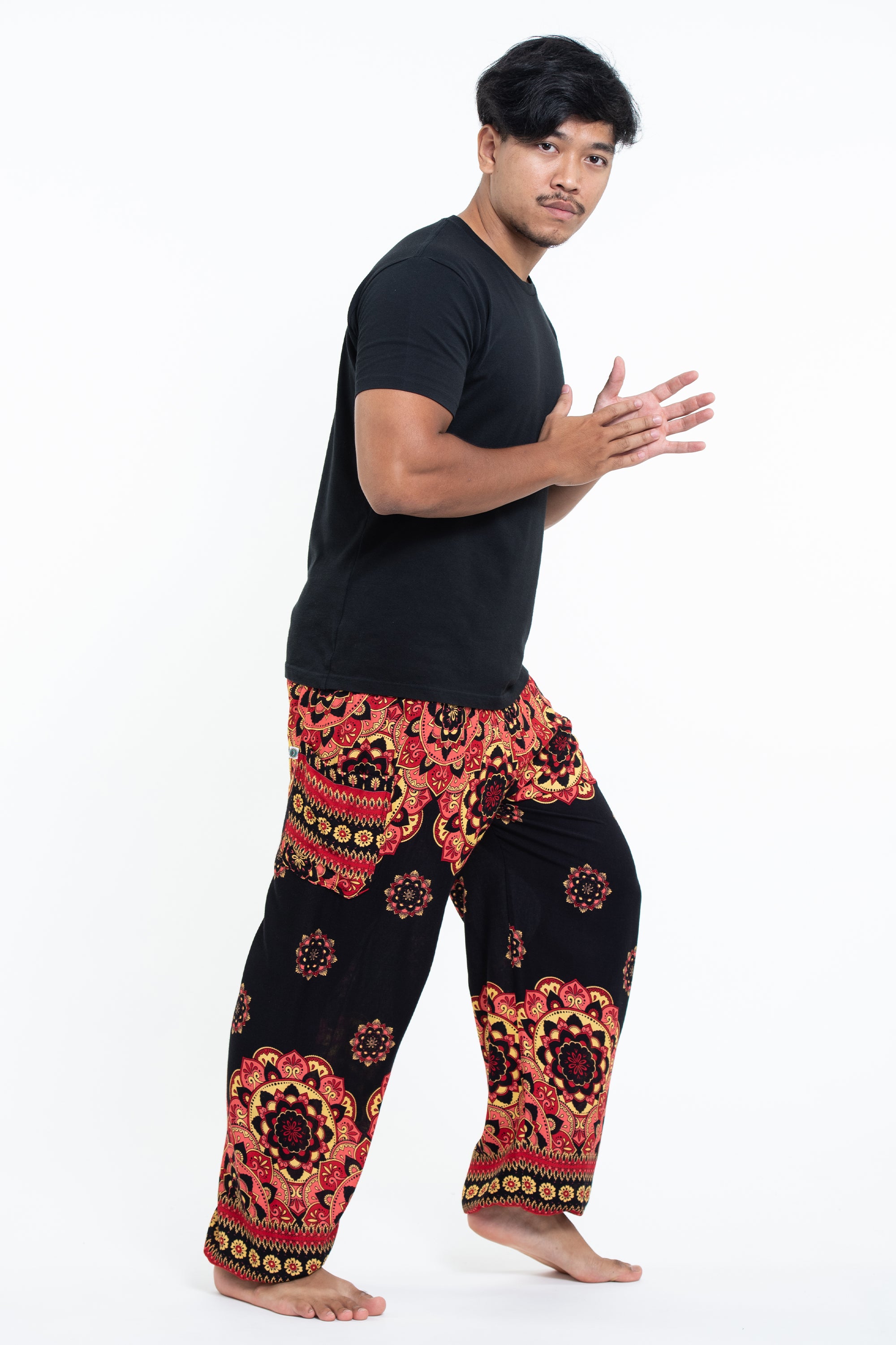 Lotus Mandalas Men's Harem Pants in Black