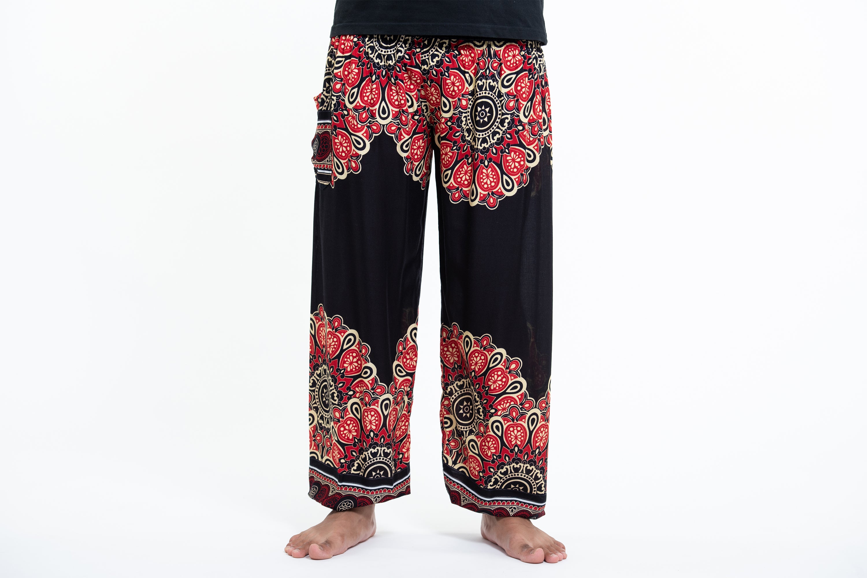 Peony Mandalas Men's Harem Pants in Black