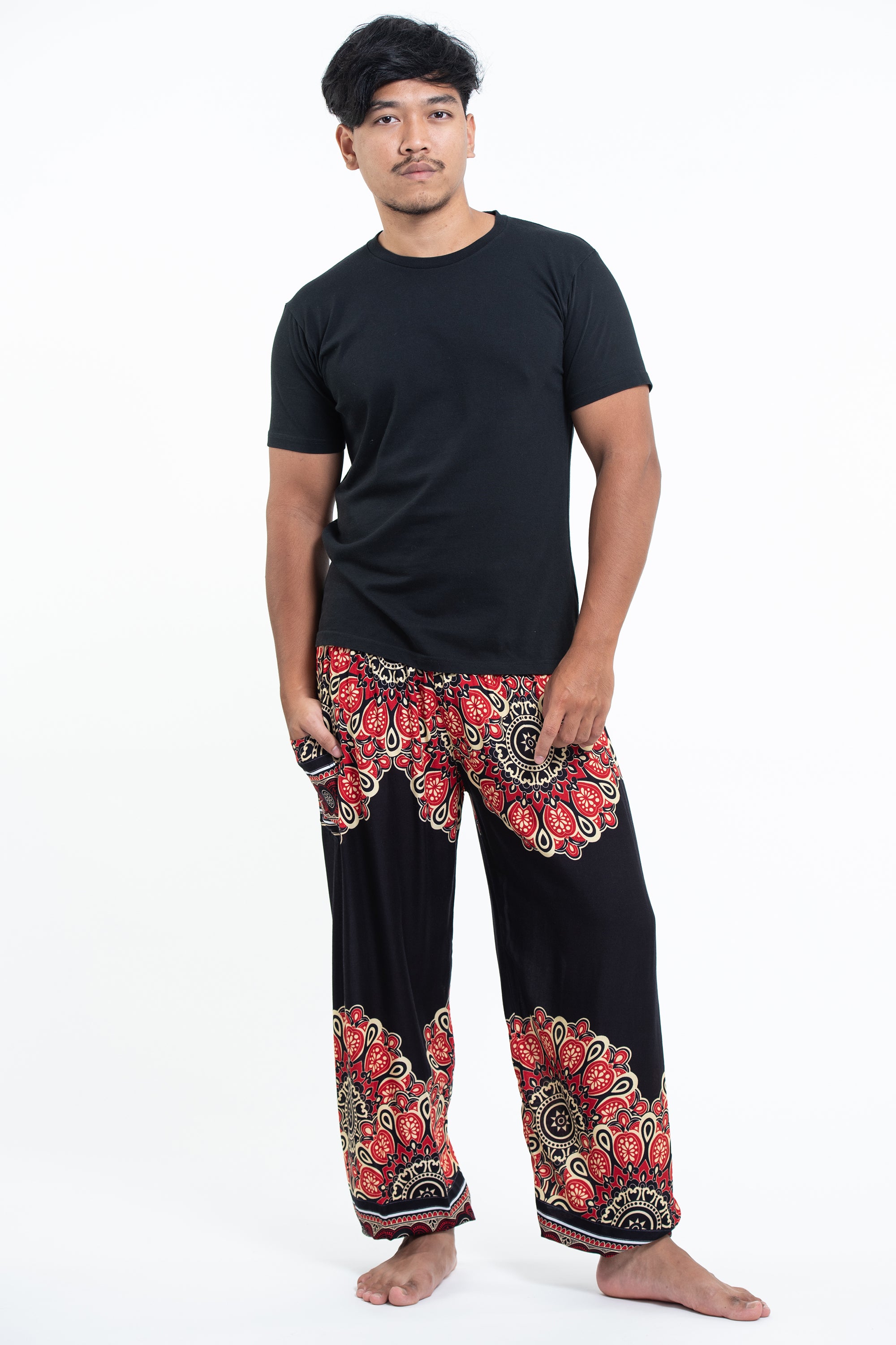 Peony Mandalas Men's Harem Pants in Black