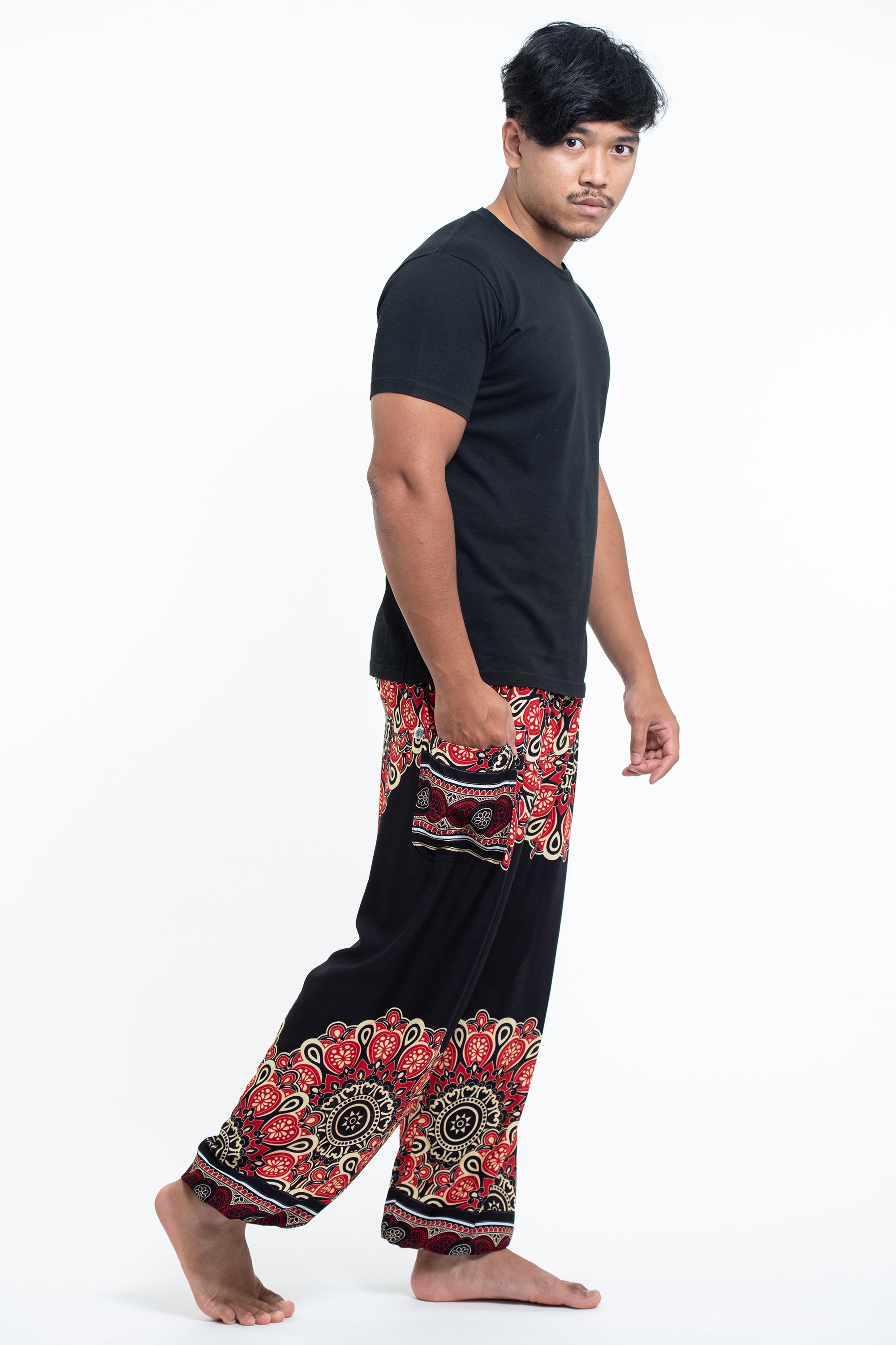 Peony Mandalas Men's Harem Pants in Black