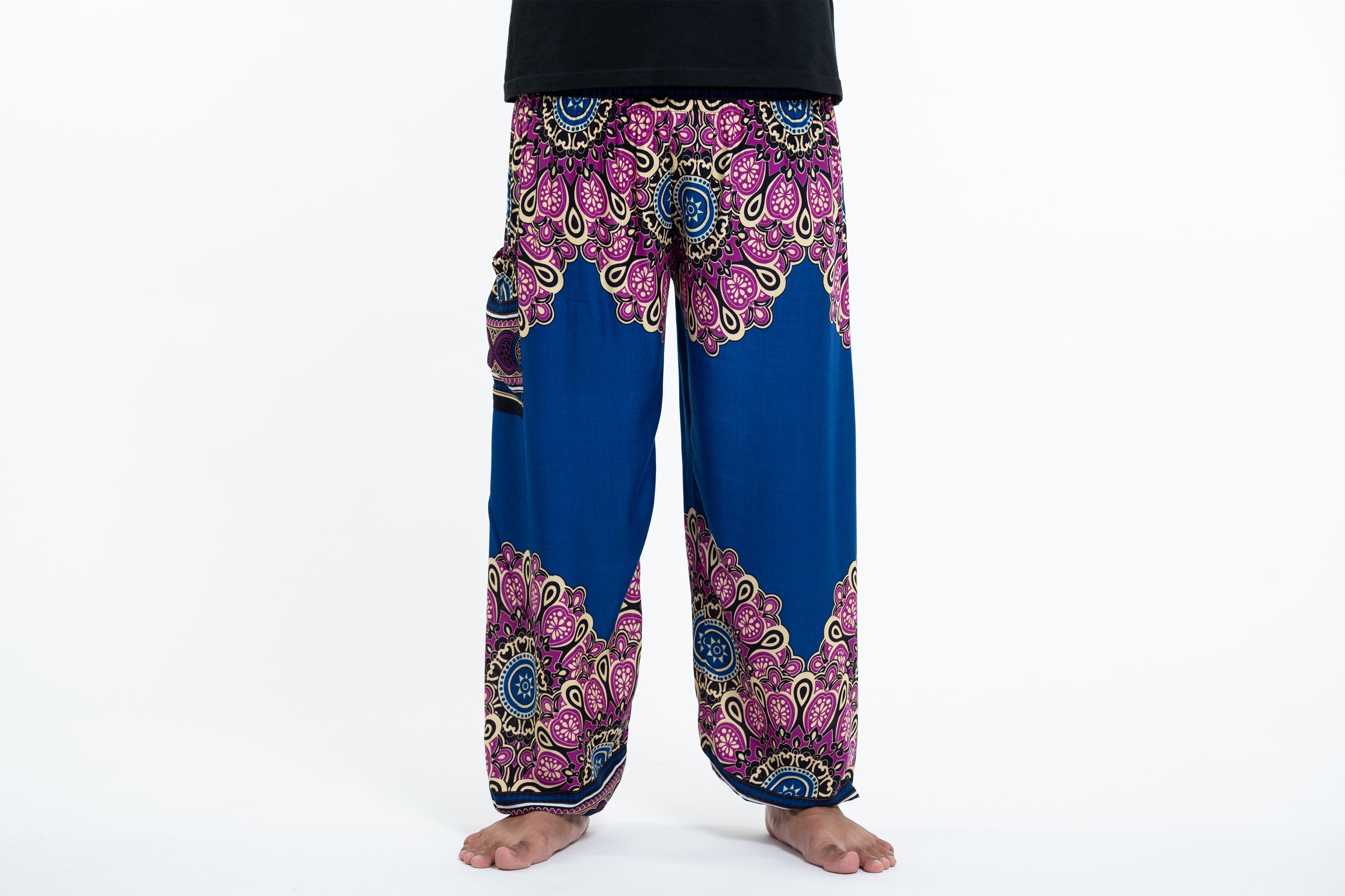 Peony Mandalas Men's Harem Pants in Blue