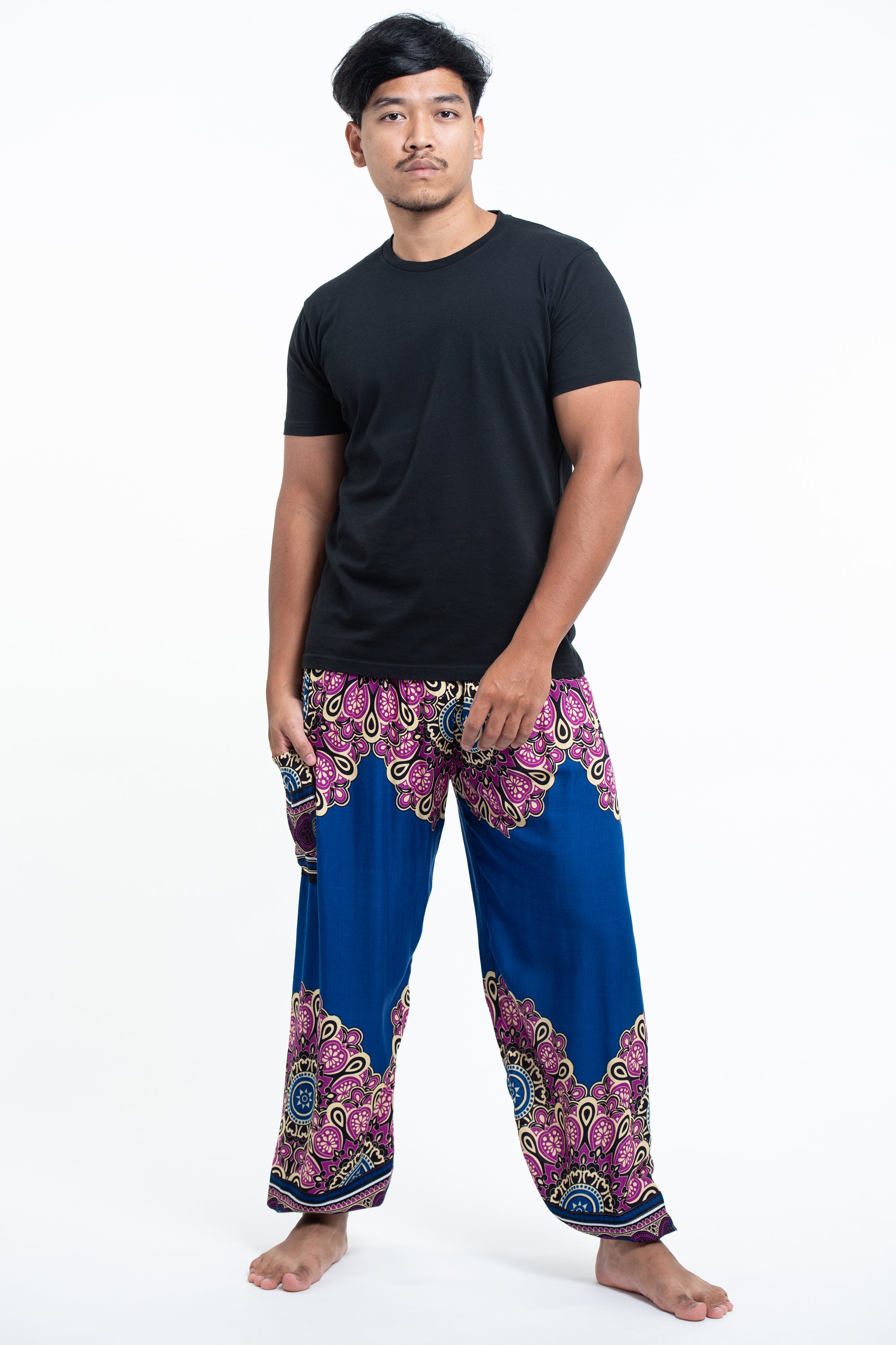 Peony Mandalas Men's Harem Pants in Blue