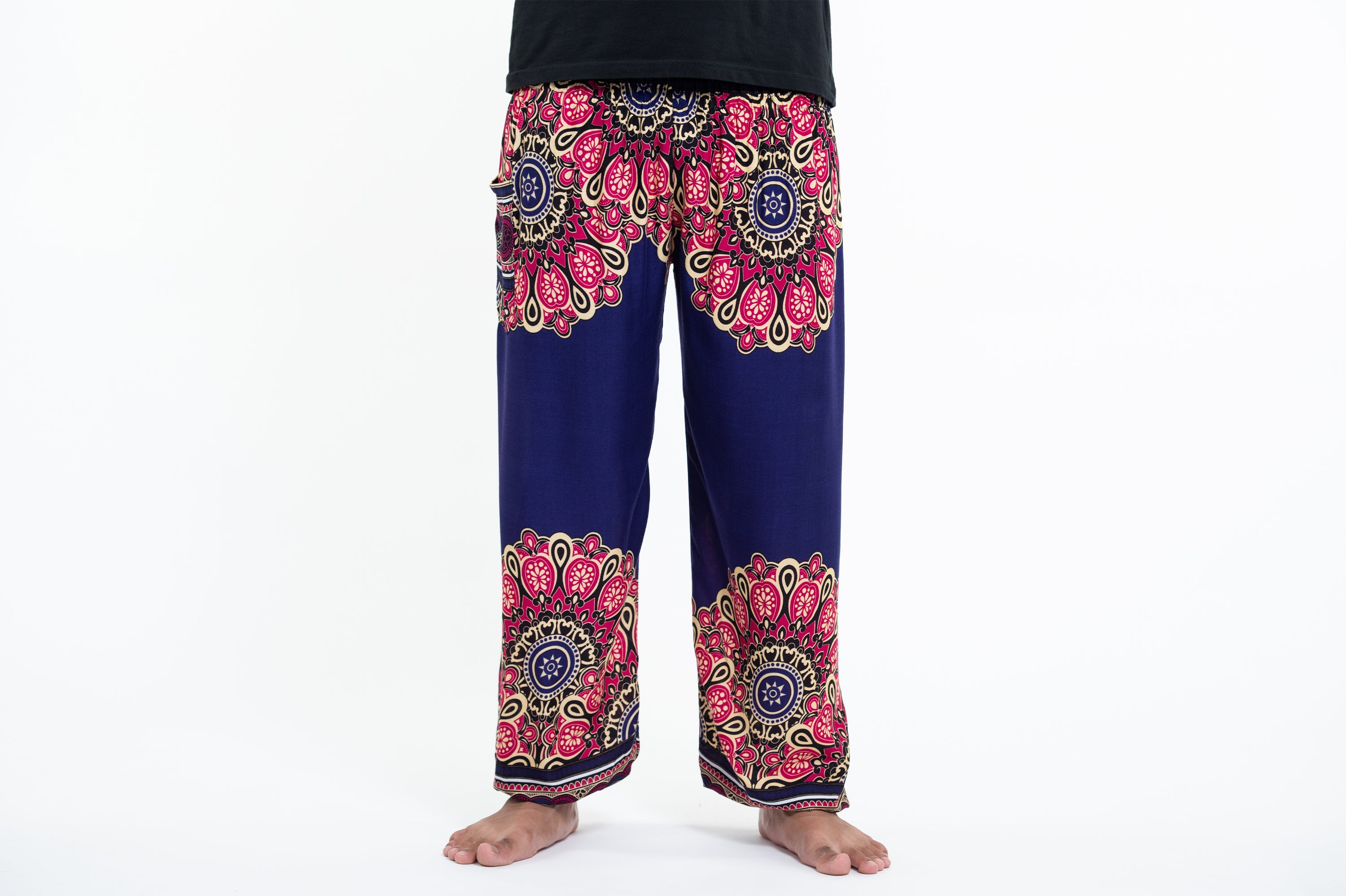 Peony Mandalas Men's Harem Pants in Indigo