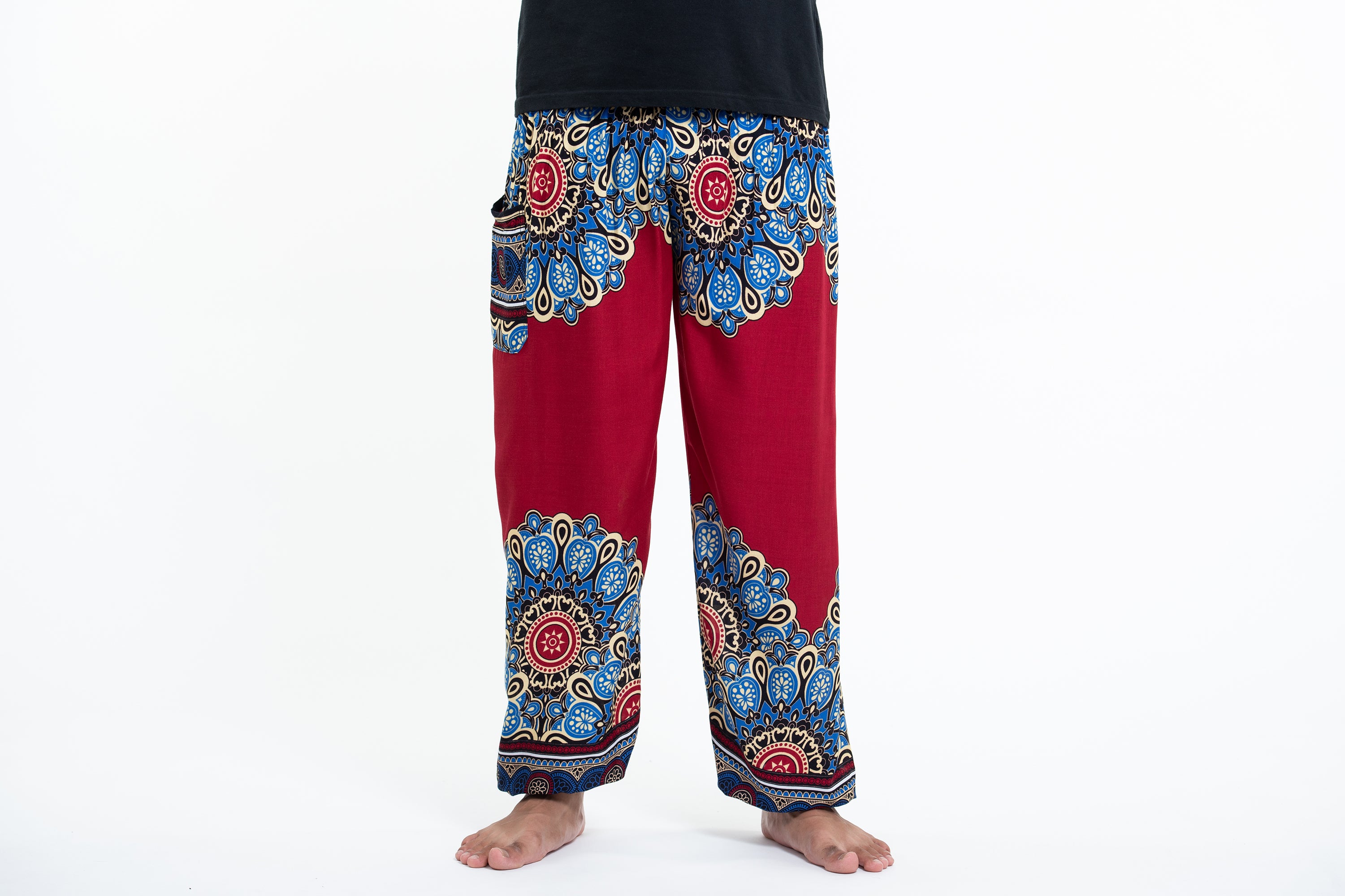 Peony Mandalas Men's Harem Pants in Red
