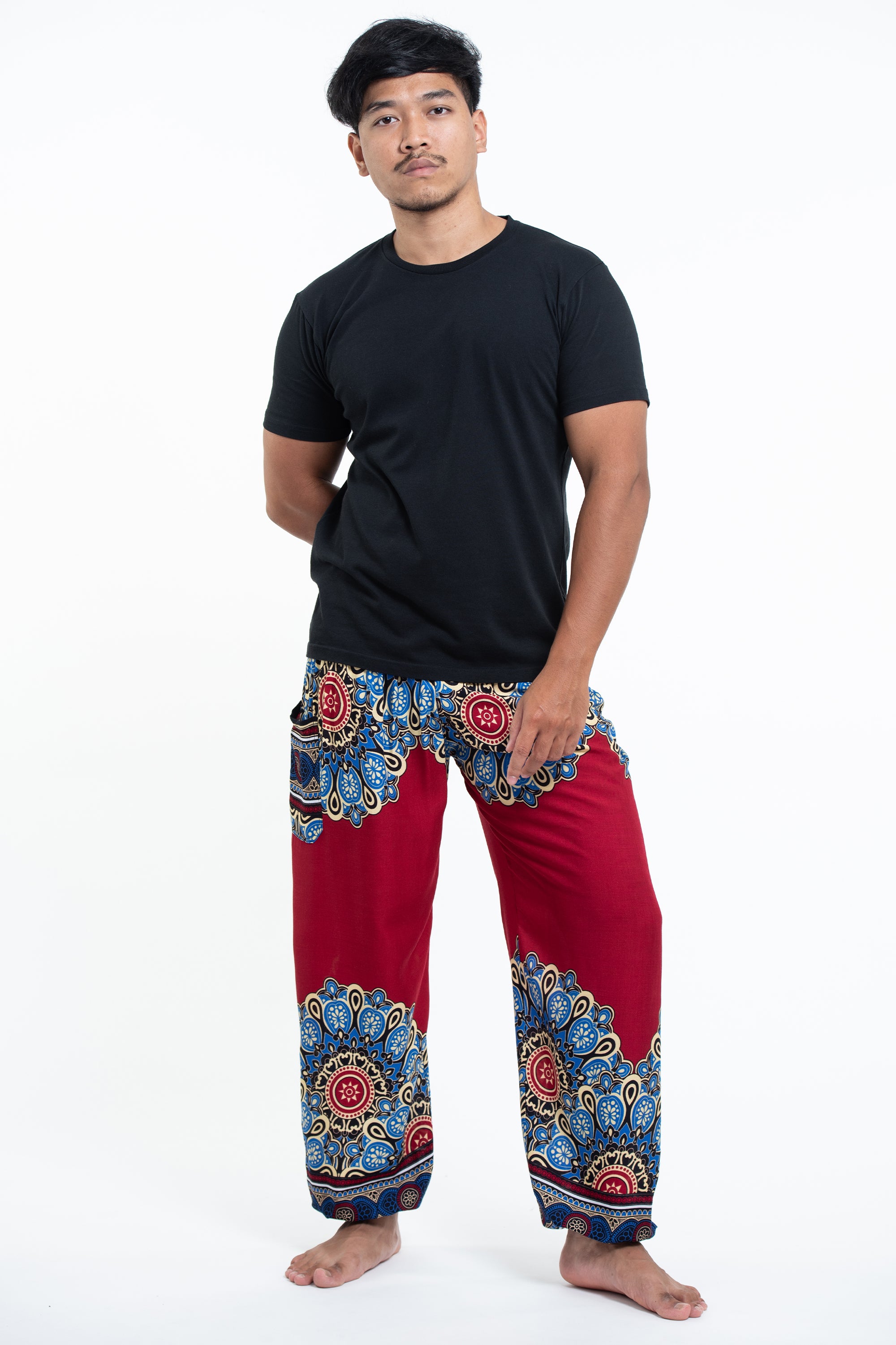 Peony Mandalas Men's Harem Pants in Red