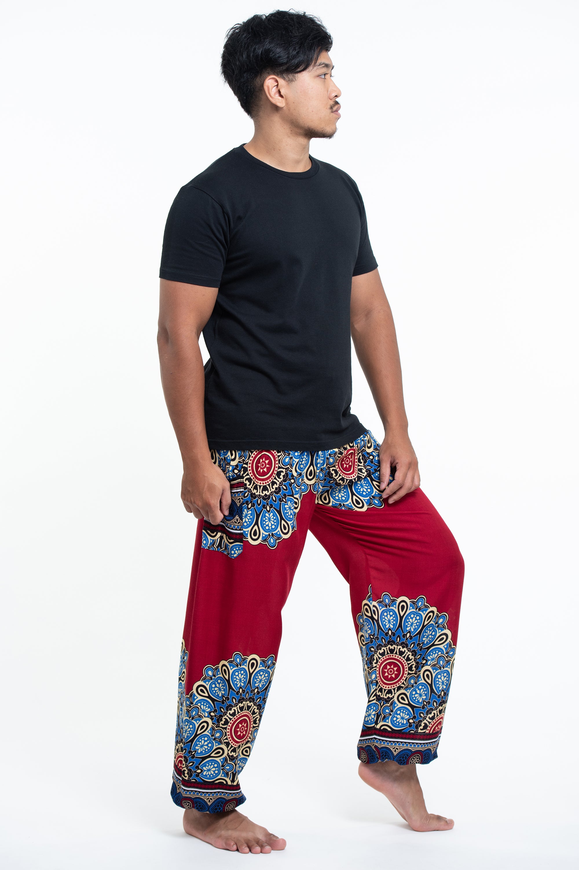 Peony Mandalas Men's Harem Pants in Red