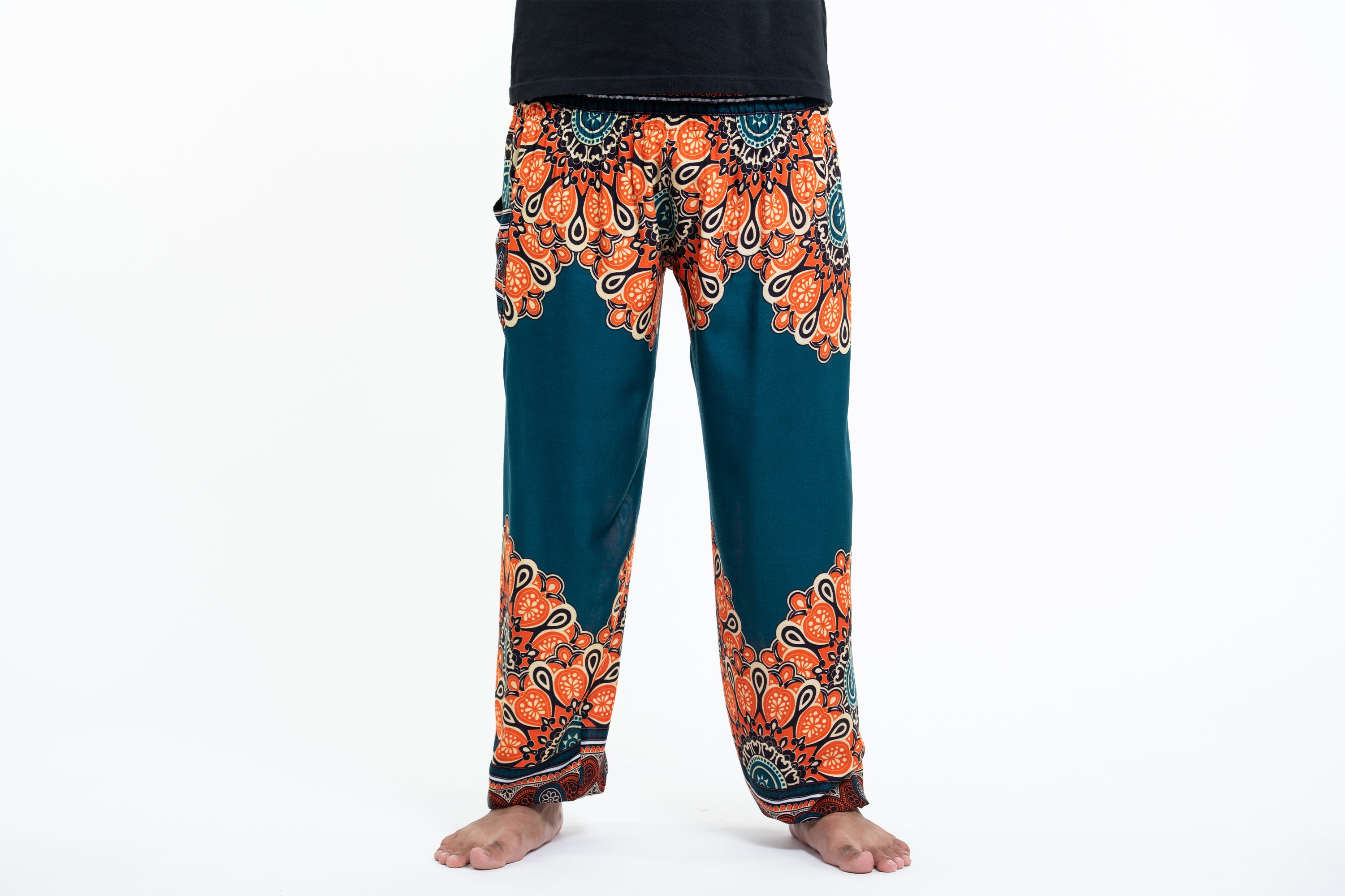 Peony Mandalas Men's Harem Pants in Teal
