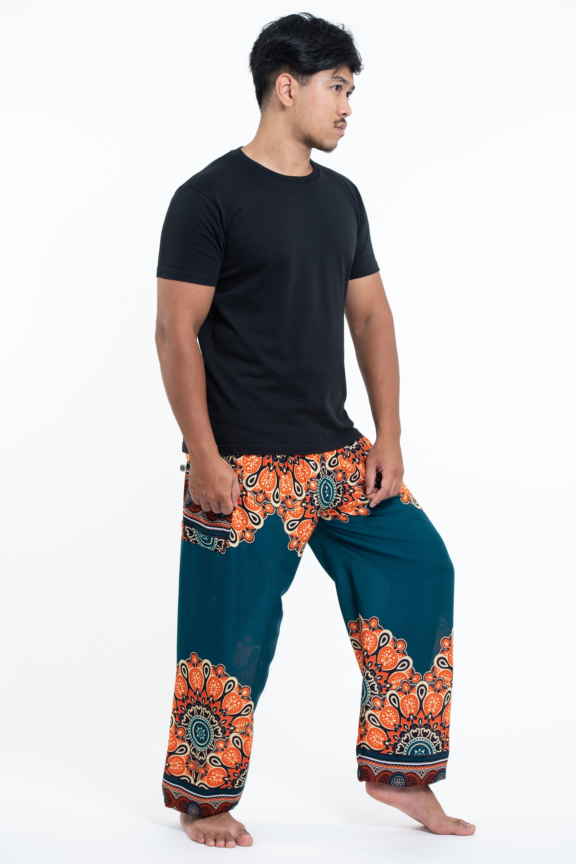 Peony Mandalas Men's Harem Pants in Teal