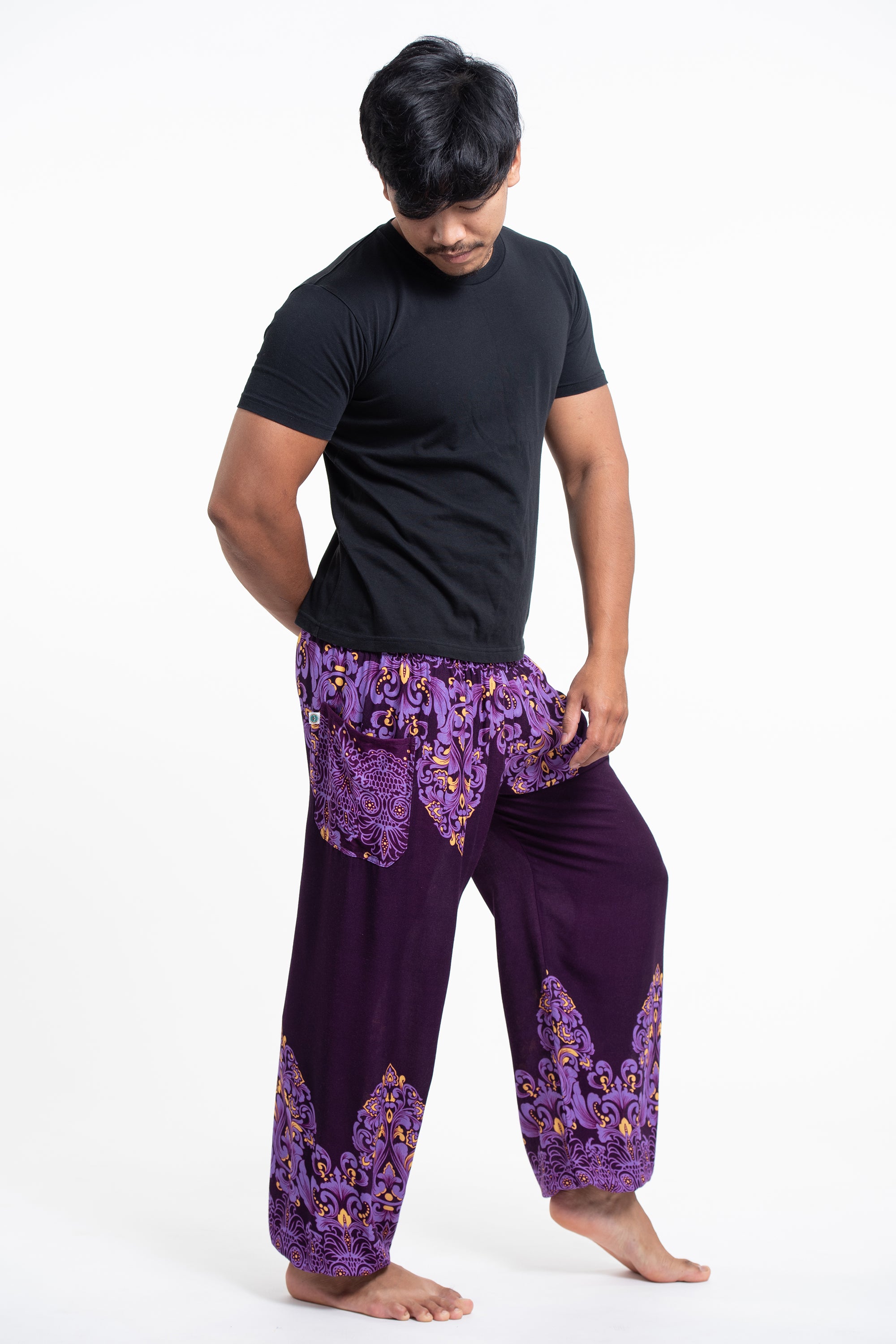 Floral Vines Men's Harem Pants in Purple