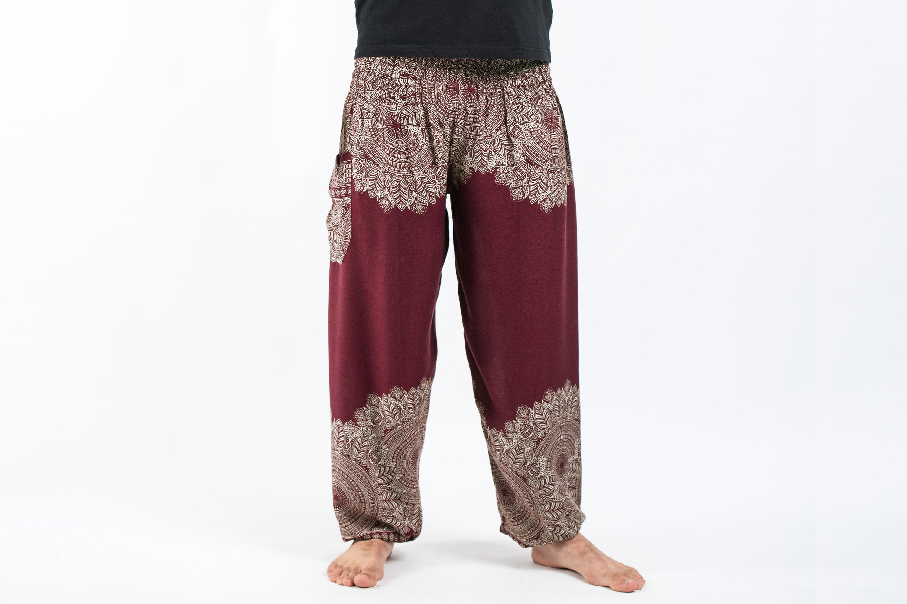 Floral Mandalas Men's Harem Pants in Maroon