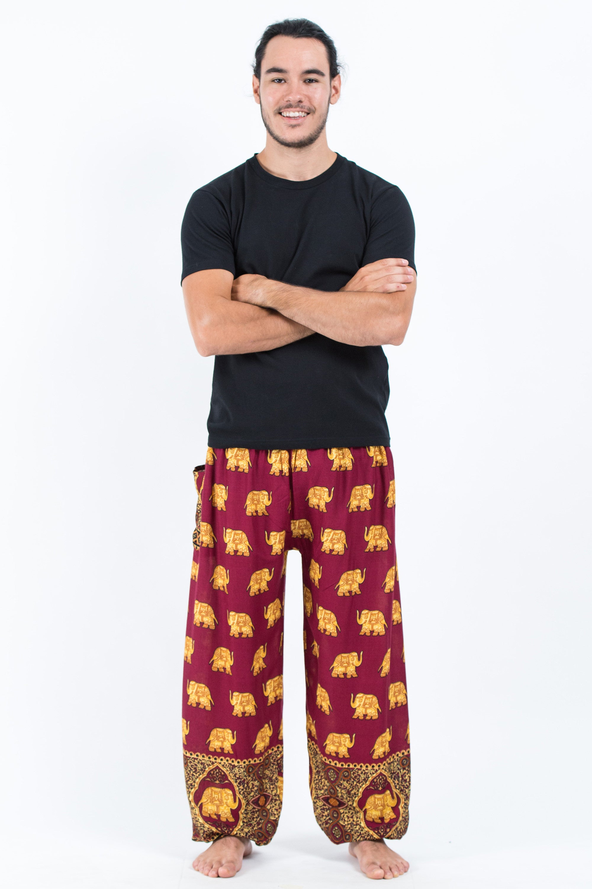 Golden Elephant Men's Elephant Pants in Maroon