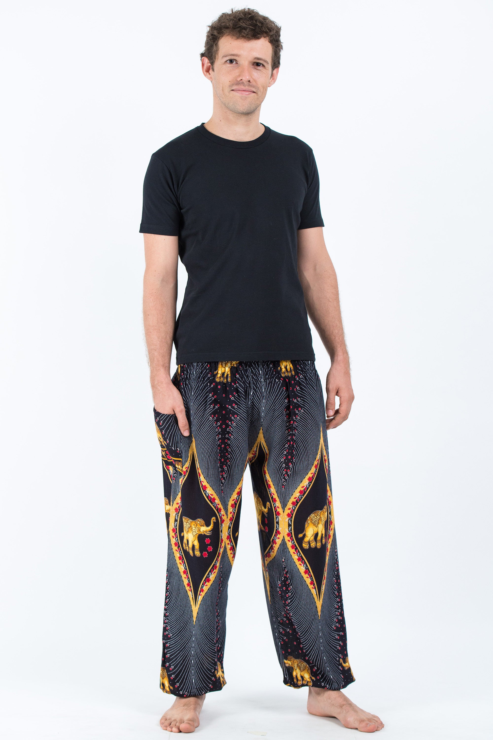 Peacock Elephant Men's Elephant Pants in Black