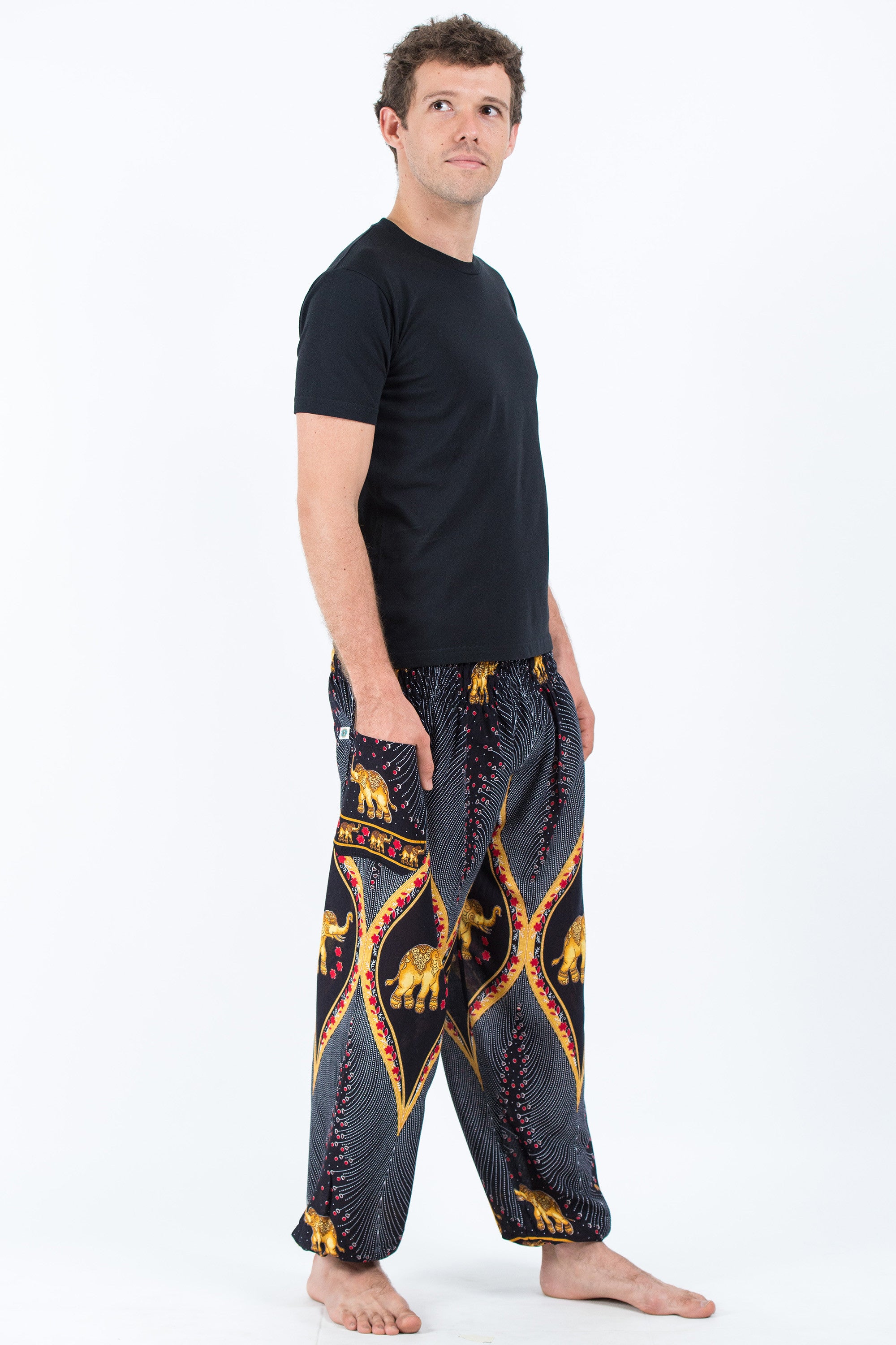Peacock Elephant Men's Elephant Pants in Black