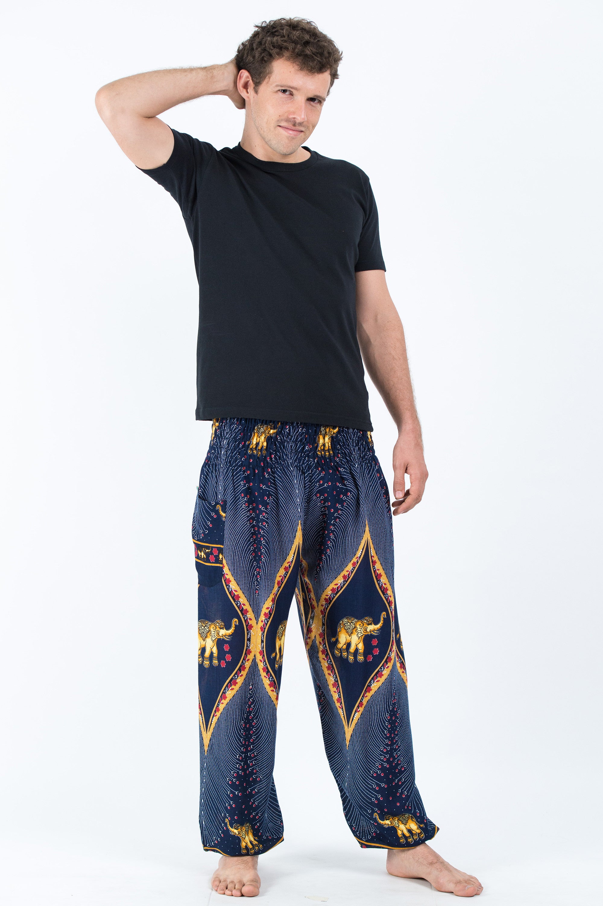 Peacock Elephant Men's Elephant Pants in Blue