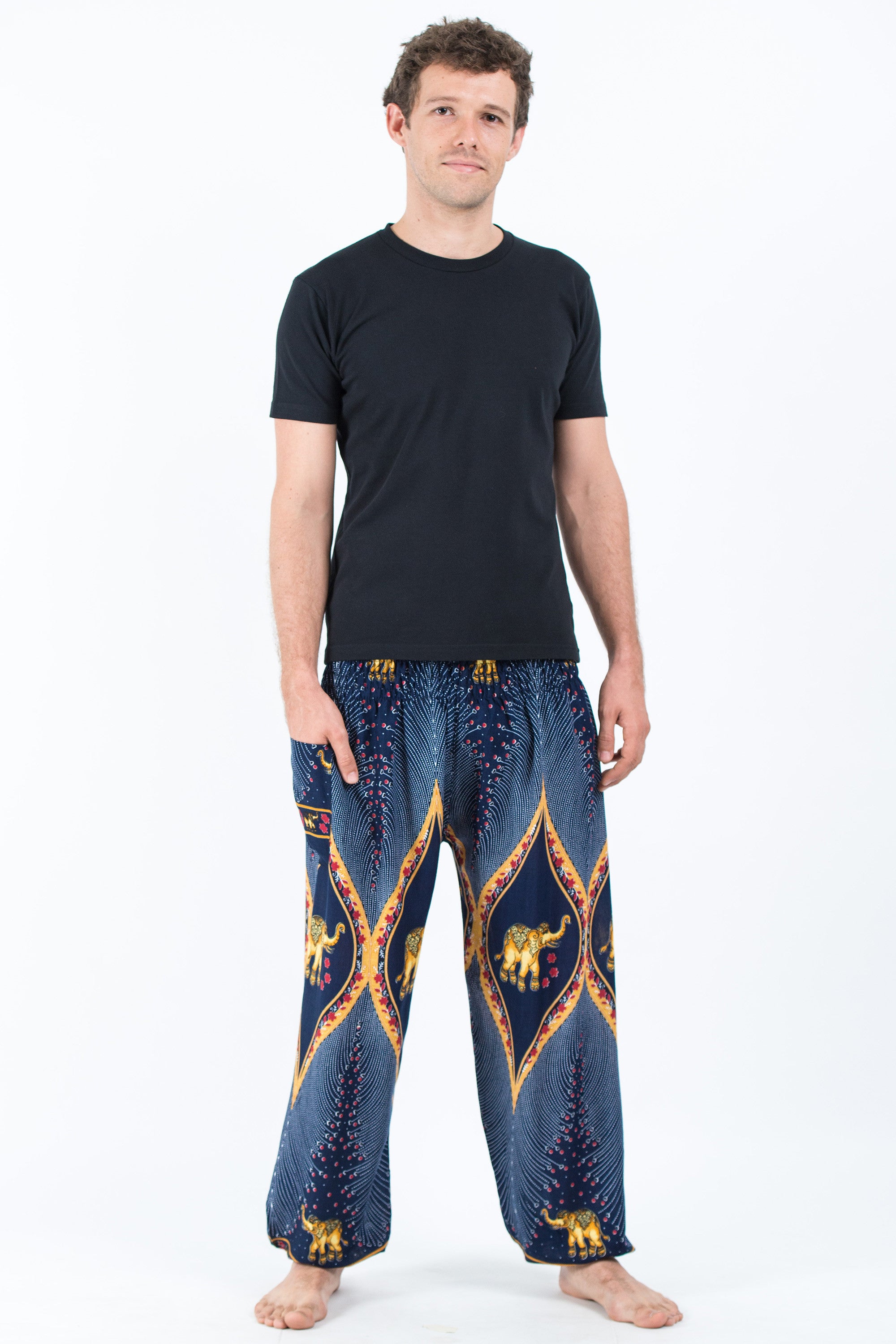 Peacock Elephant Men's Elephant Pants in Blue