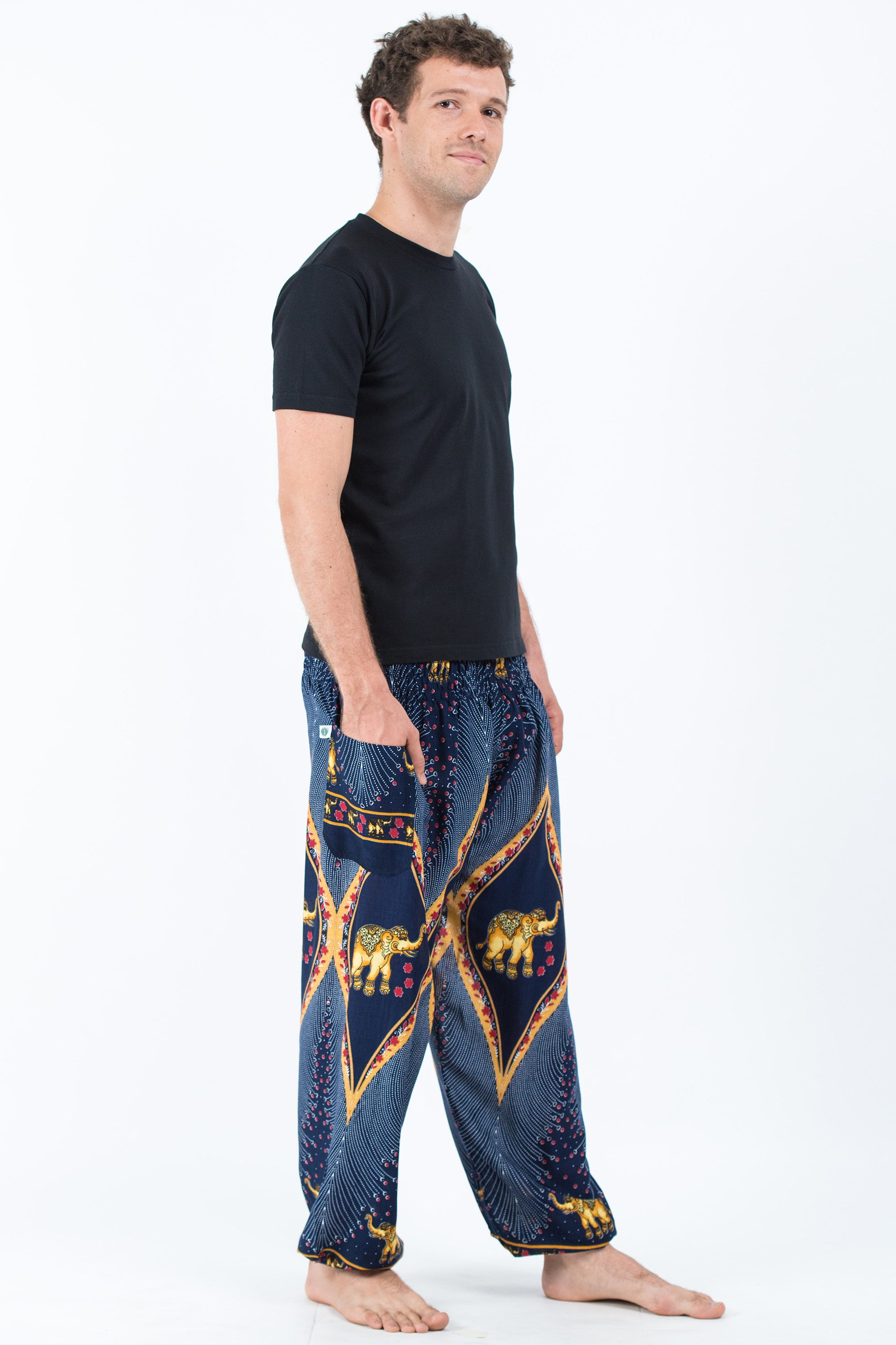 Peacock Elephant Men's Elephant Pants in Blue