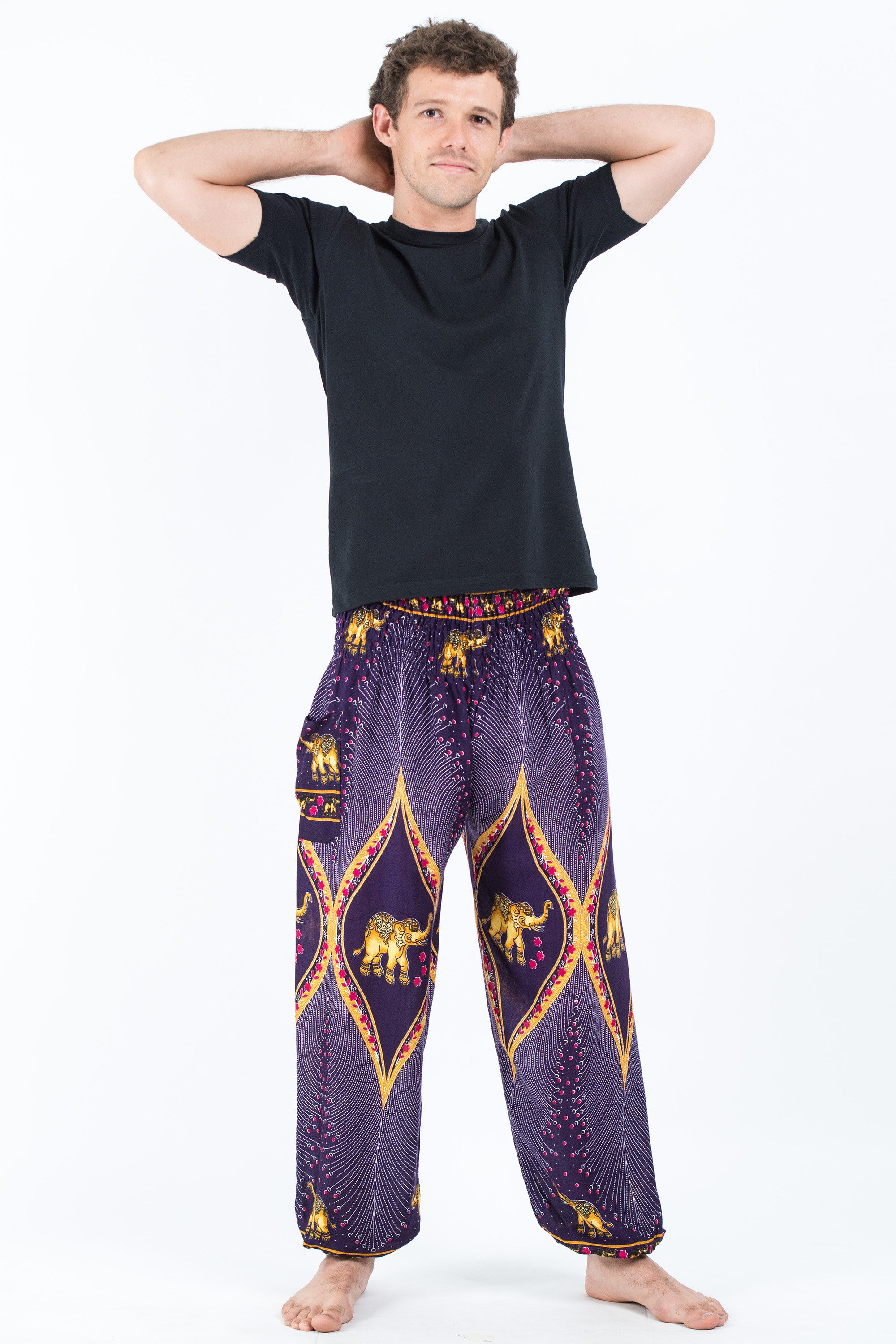 Peacock Elephant Men's Elephant Pants in Purple